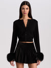 DOLLIE FAUX FUR CUFF CARDIGAN-ALICE + OLIVIA