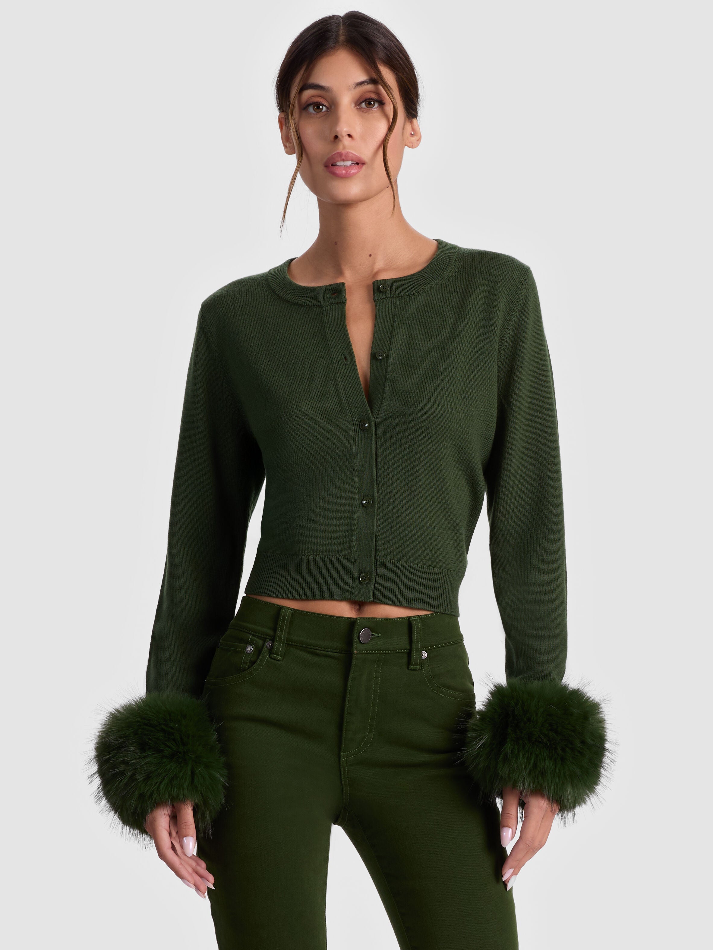 DOLLIE FAUX FUR CUFF CARDIGAN-ALICE + OLIVIA