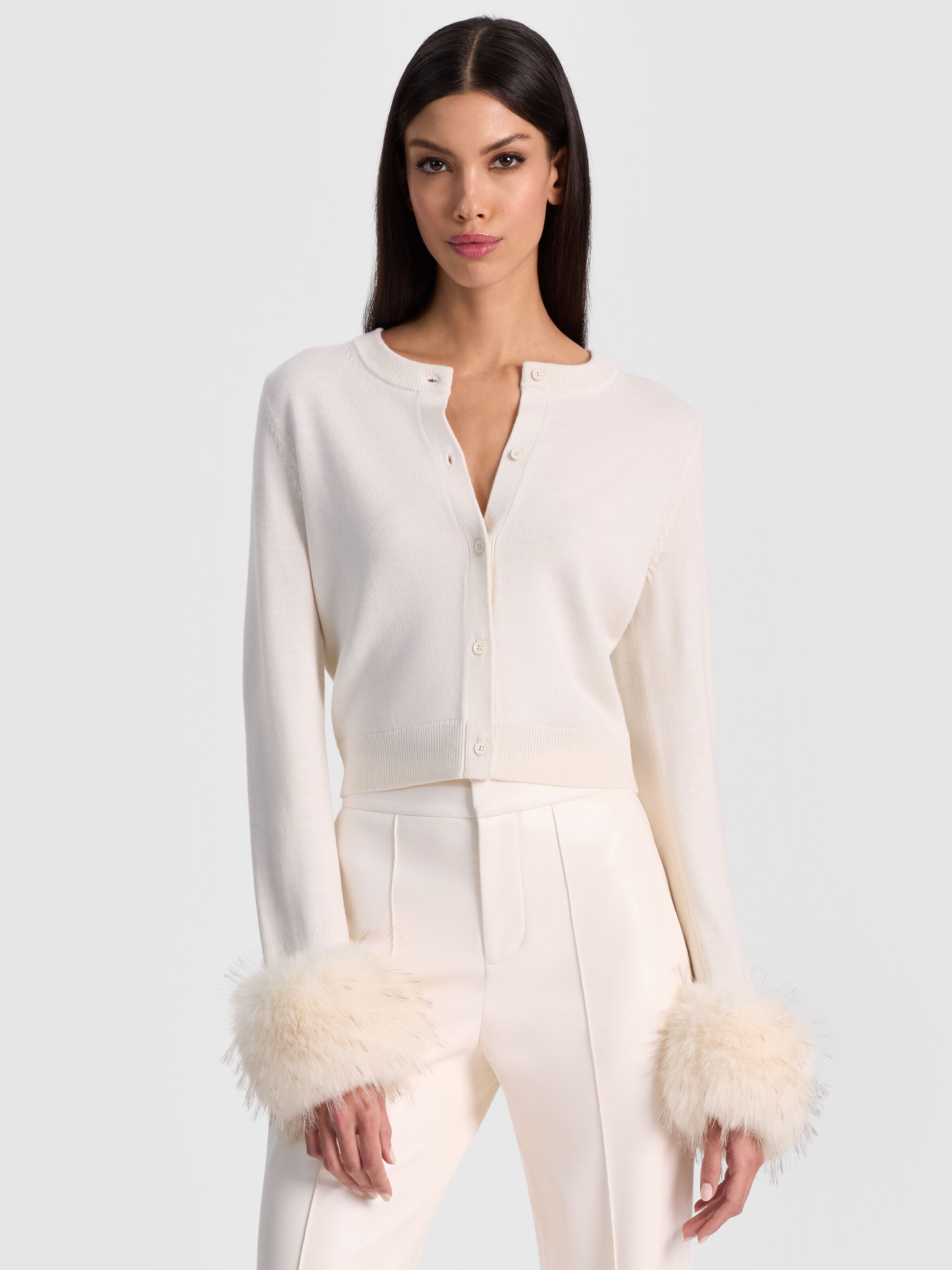 DOLLIE FAUX FUR CUFF CARDIGAN-ALICE + OLIVIA