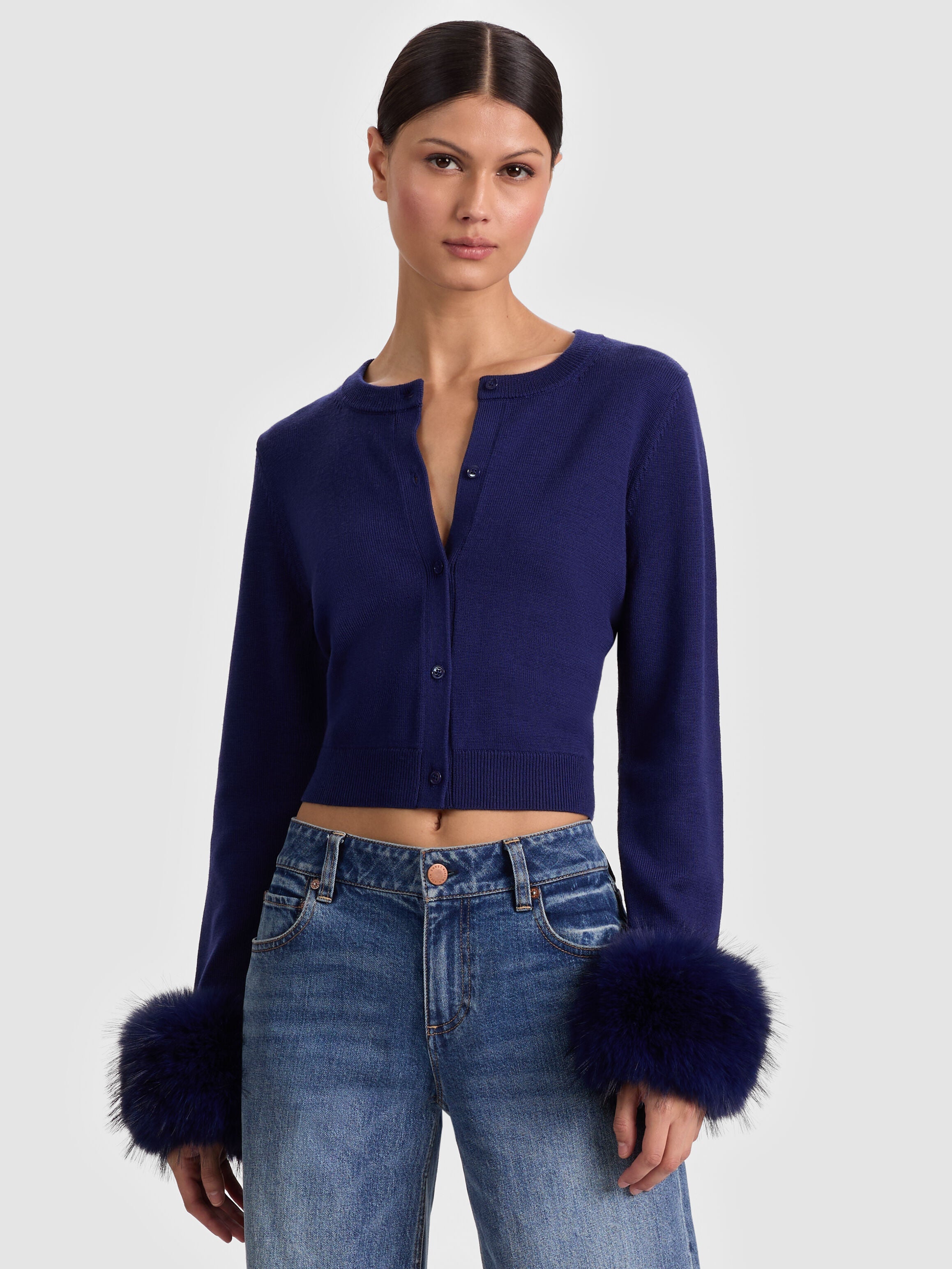 DOLLIE FAUX FUR CUFF CARDIGAN-ALICE + OLIVIA