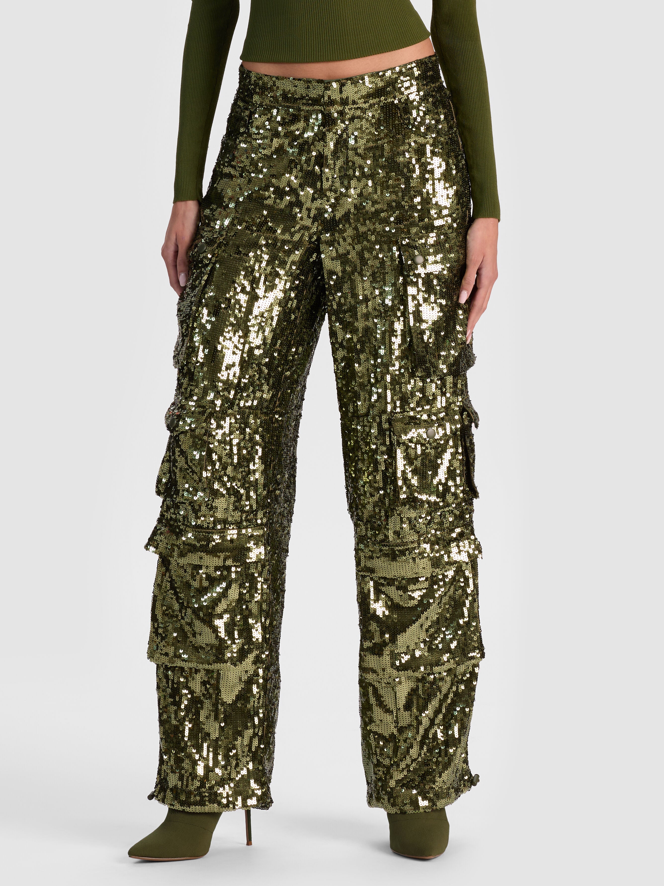 OLYMPIA SEQUIN CARGO PANT-ALICE + OLIVIA