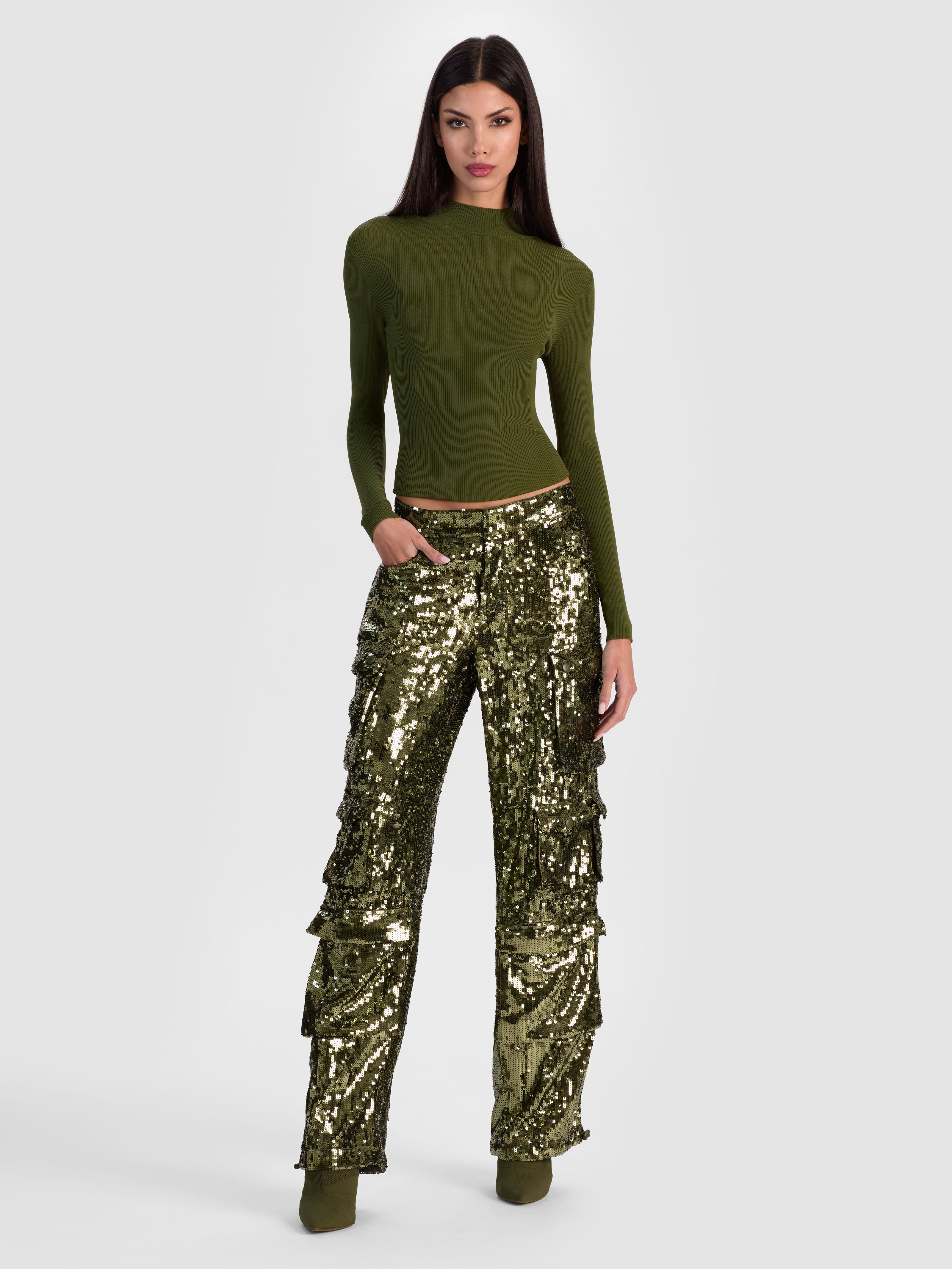 OLYMPIA SEQUIN CARGO PANT-ALICE + OLIVIA