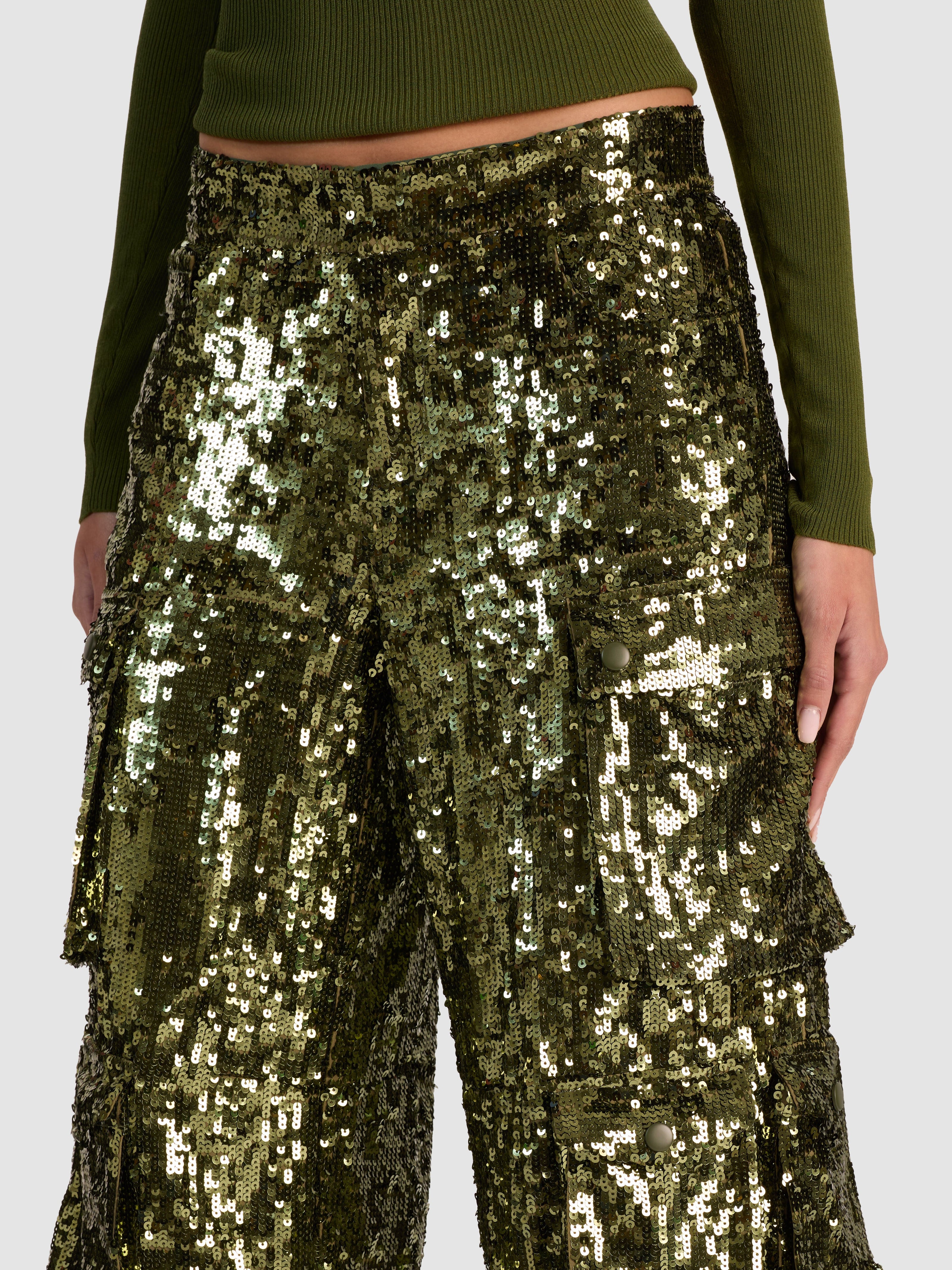 OLYMPIA SEQUIN CARGO PANT-ALICE + OLIVIA