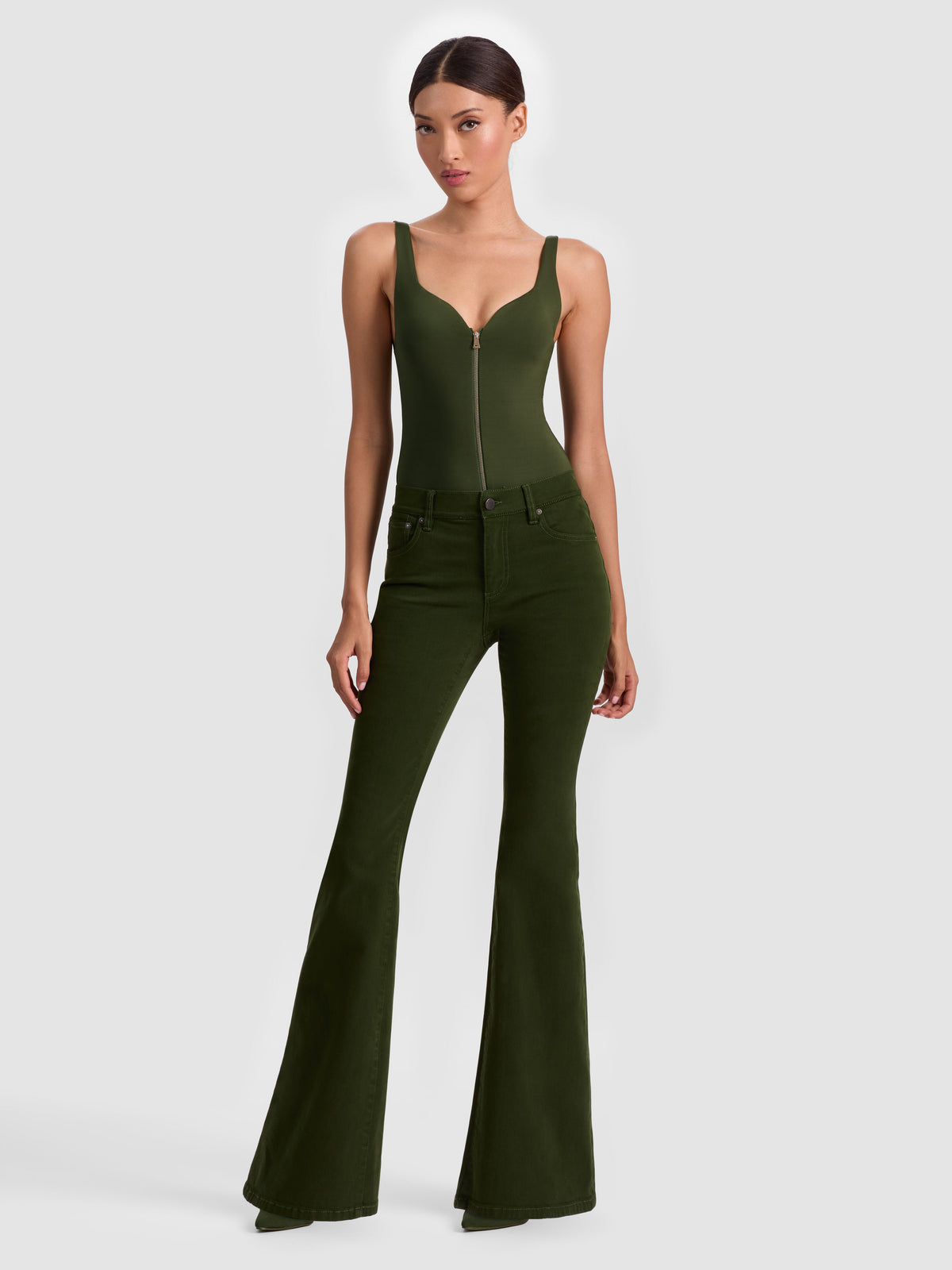 EVE ZIP FRONT BODYSUIT - DARK OLIVE