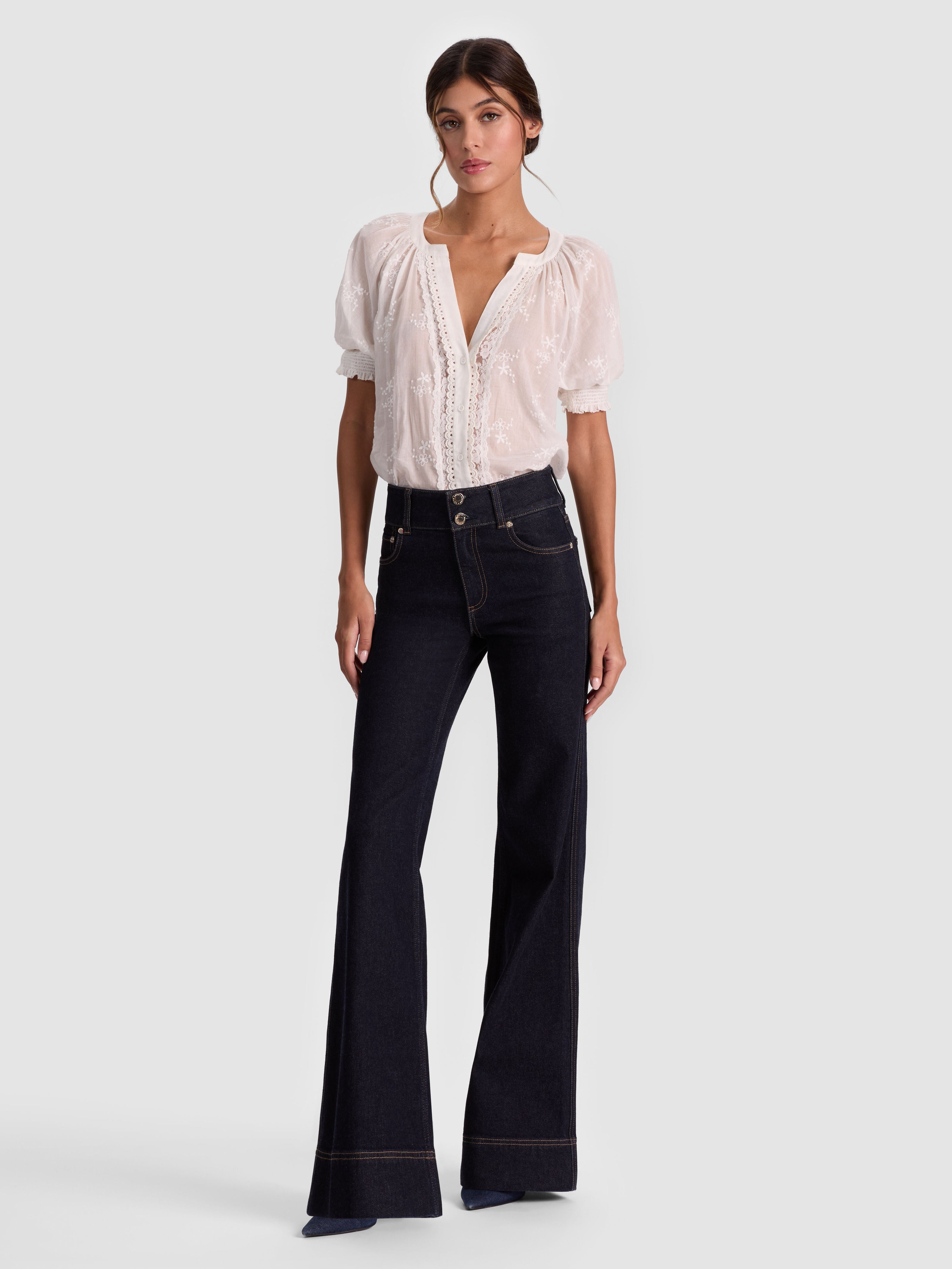 THALIA BUTTON DOWN BLOUSE-OFF WHITE-ALICE + OLIVIA