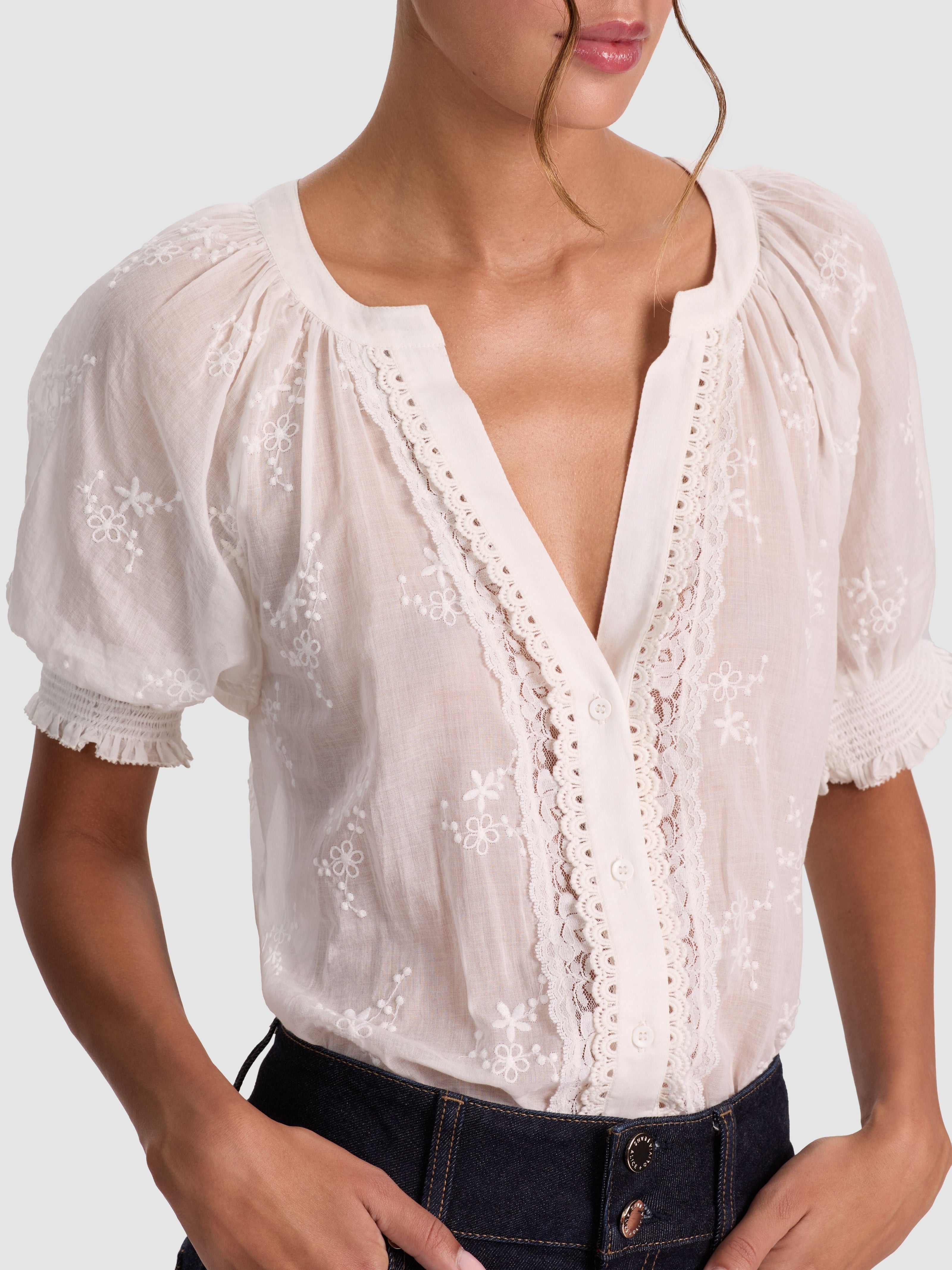 THALIA BUTTON DOWN BLOUSE-OFF WHITE-ALICE + OLIVIA