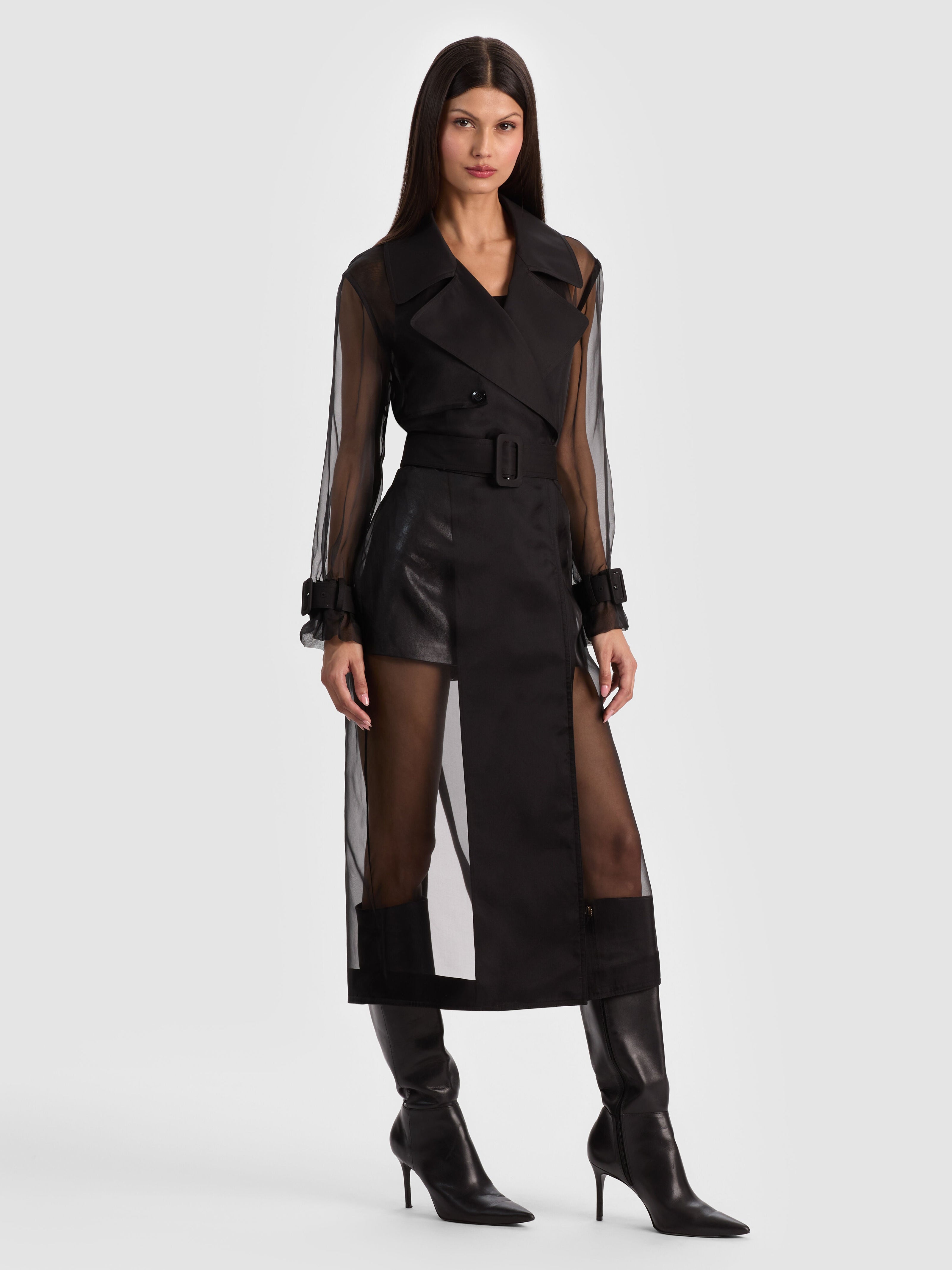 SILVIA SHEER MAXI TRENCH-Black-ALICE + OLIVIA