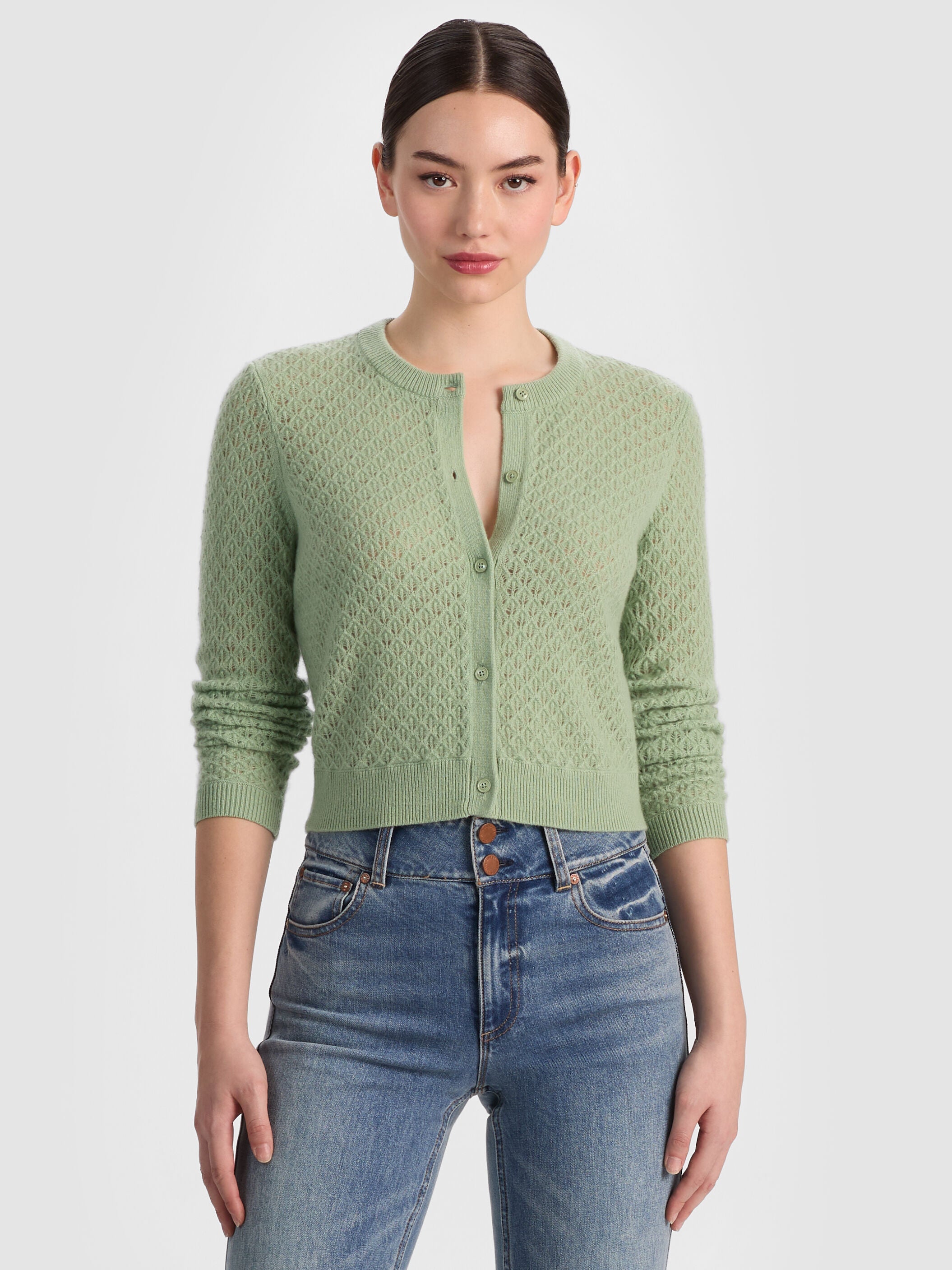 DOLLIE POINTELLE CASHMERE CARDIGAN-ALICE + OLIVIA