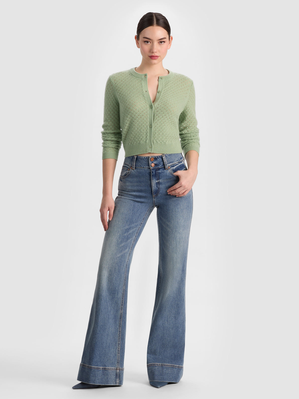 DOLLIE POINTELLE CASHMERE CARDIGAN-ALICE + OLIVIA