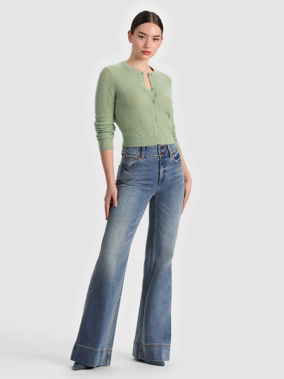 DOLLIE POINTELLE CASHMERE CARDIGAN-ALICE + OLIVIA