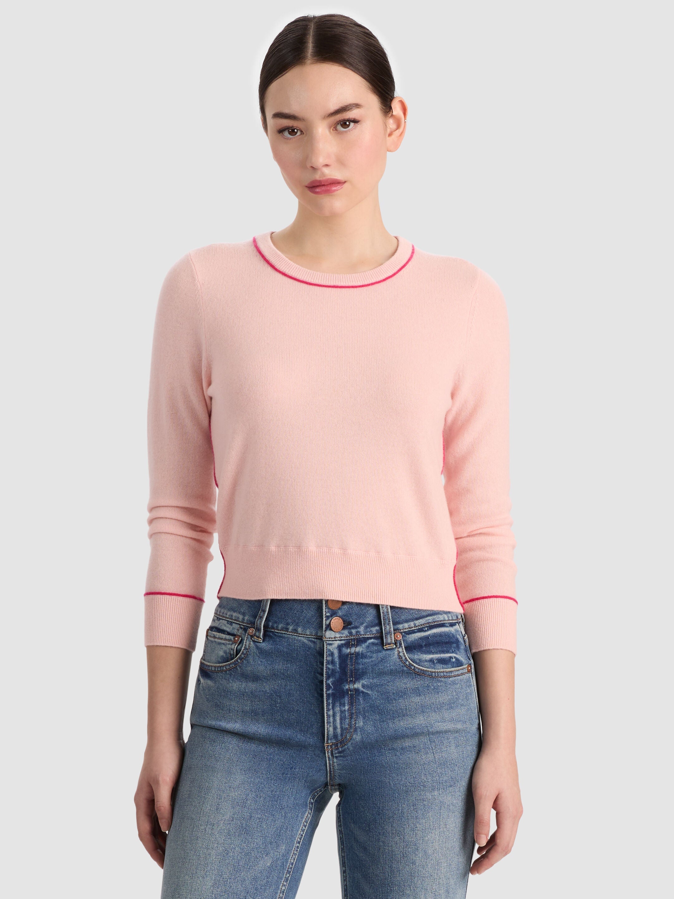 CAROLANN CASHMERE PULLOVER-ENGLISH ROSE/DEEP PINK-ALICE + OLIVIA