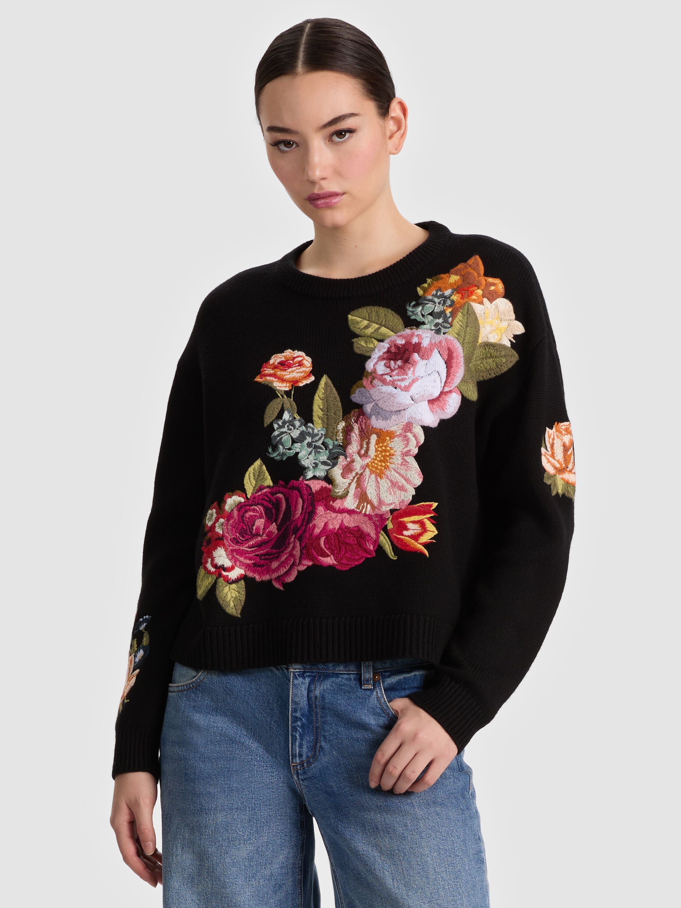 BELVA FLORAL JACQUARD CREWNECK-ALICE + OLIVIA