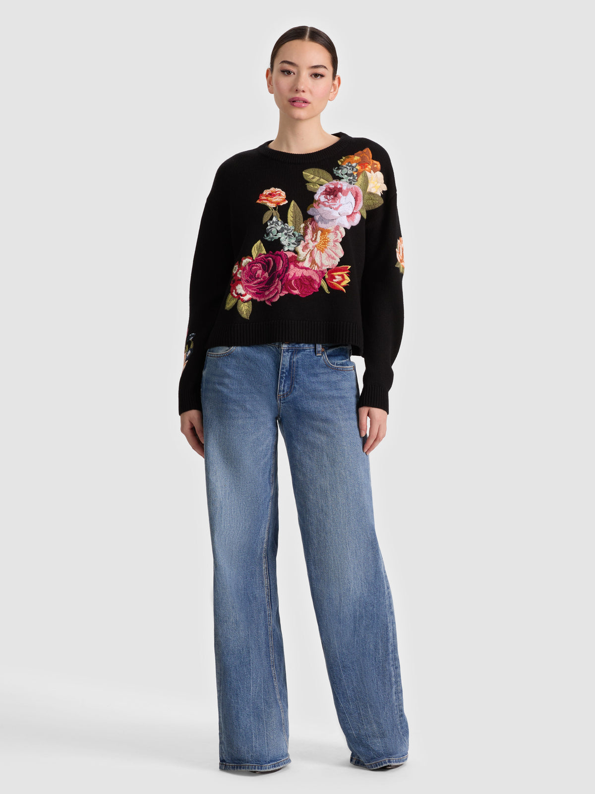 BELVA FLORAL JACQUARD CREWNECK-ALICE + OLIVIA