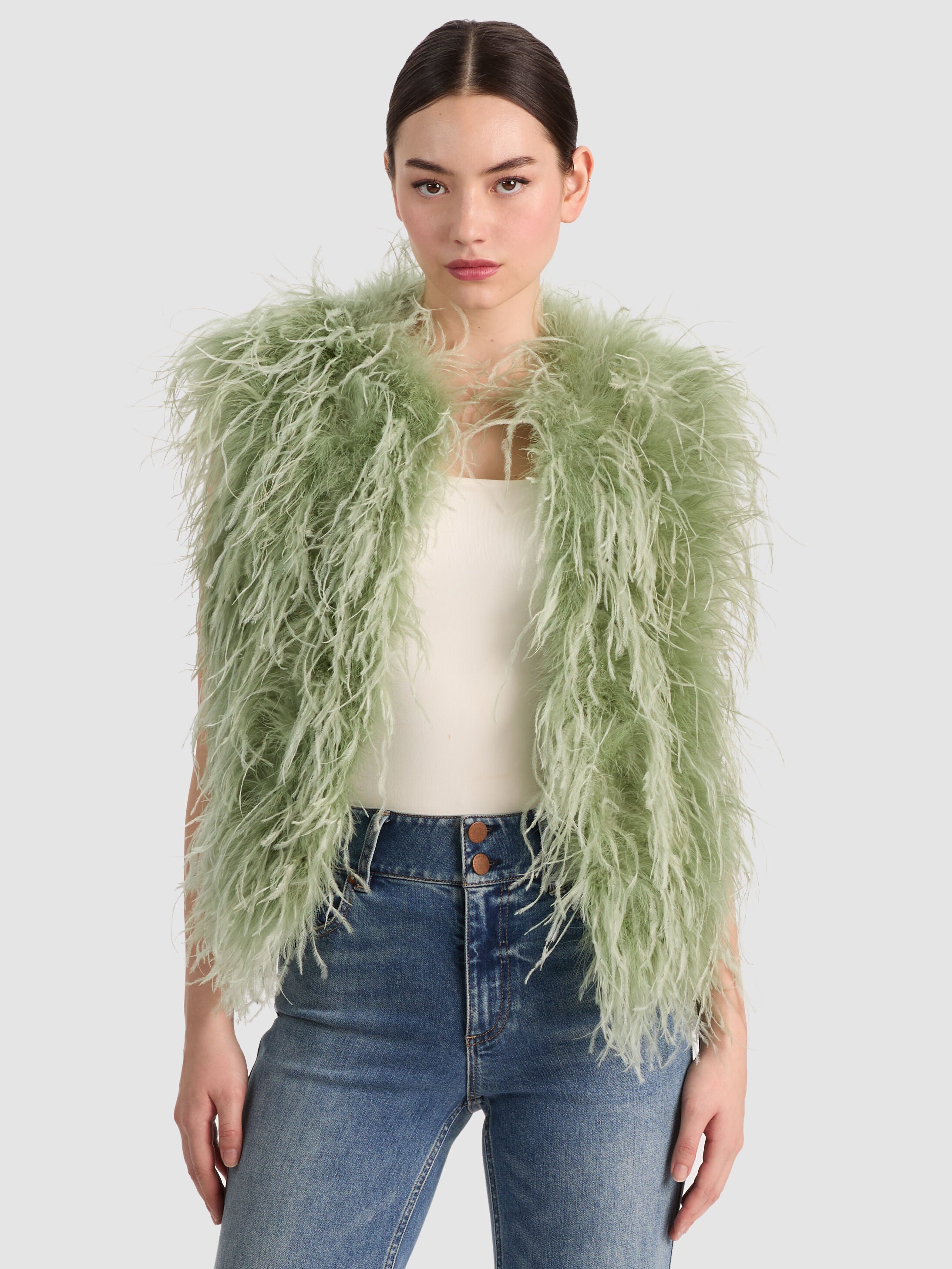 CHANDA FEATHERED VEST-ALICE + OLIVIA