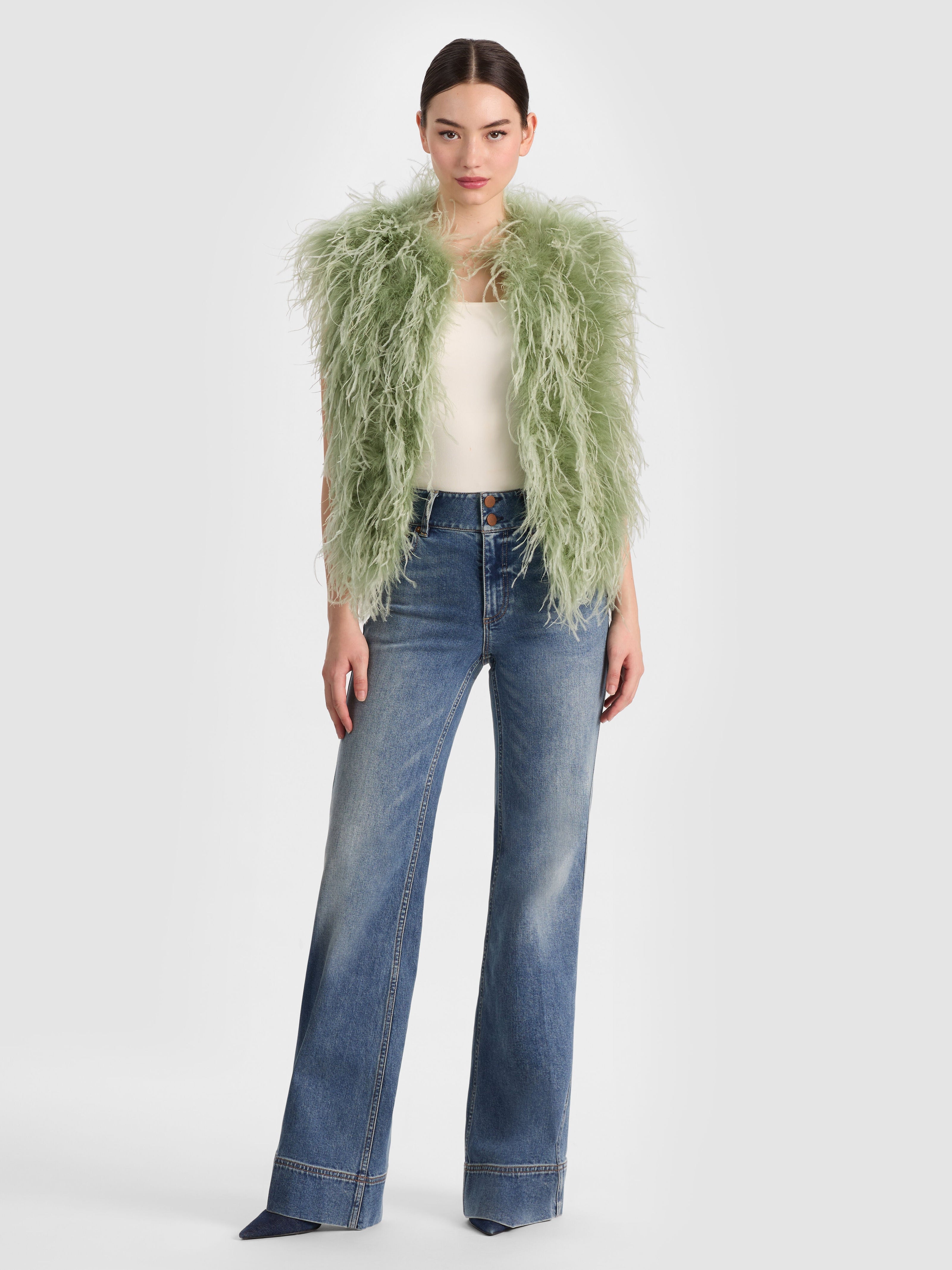 CHANDA FEATHERED VEST-ALICE + OLIVIA