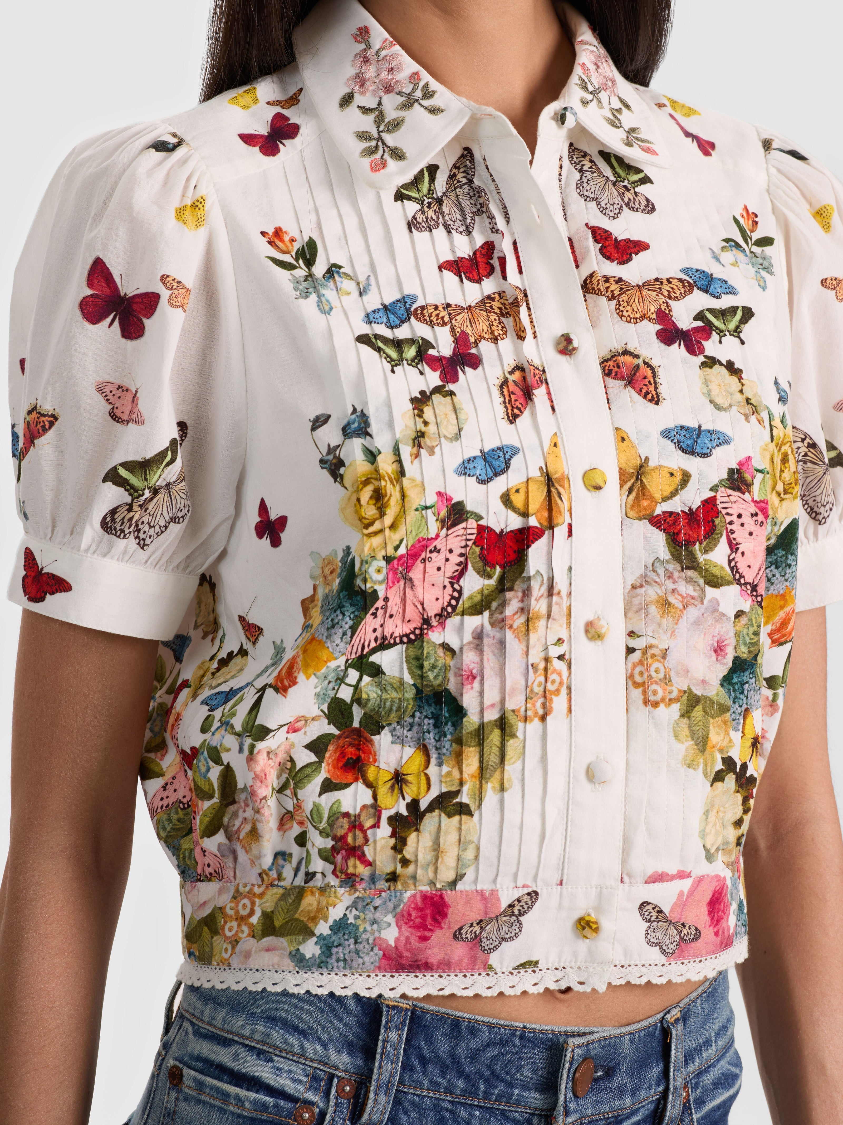 ROSIE CROPPED BUTTON DOWN-ALICE + OLIVIA