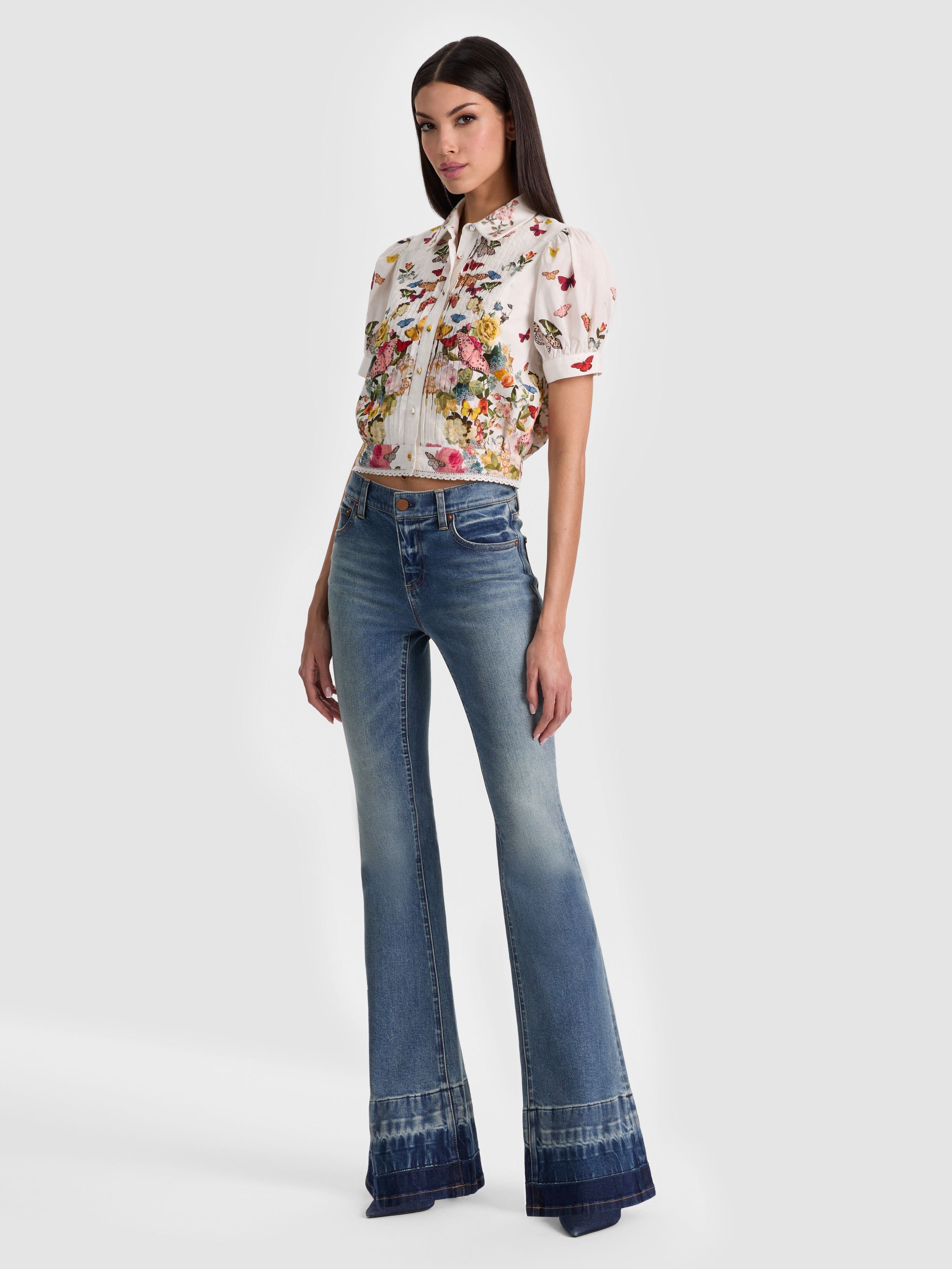 ROSIE CROPPED BUTTON DOWN-ALICE + OLIVIA