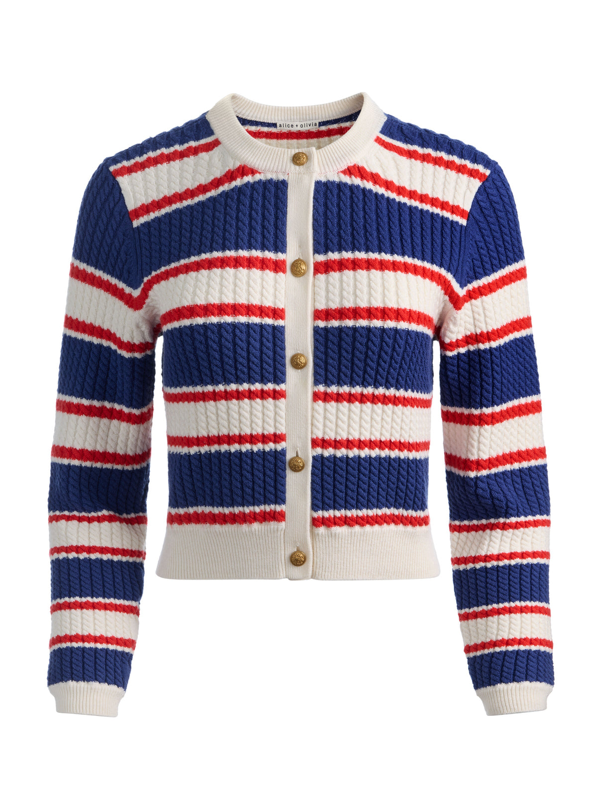 DOLLIE STRIPED CABLE CARDIGAN-ALICE + OLIVIA