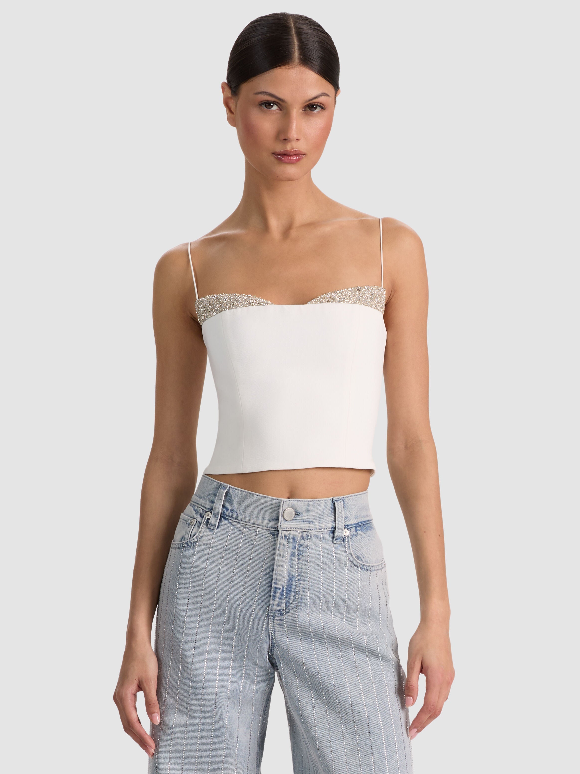 HALLIE EMBELLISHED PEEKABOO TOP-ALICE + OLIVIA