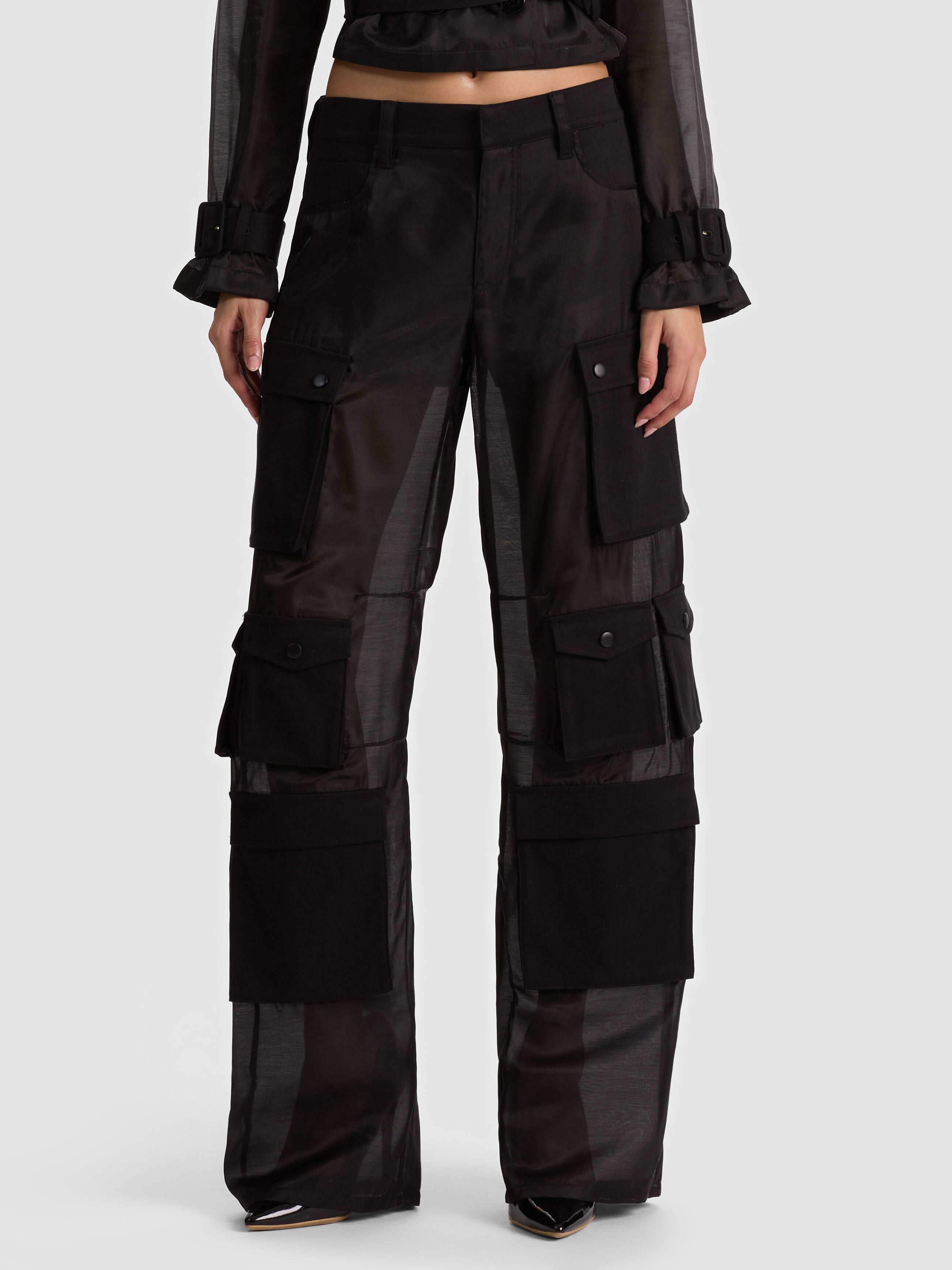 OLYMPIA SHEER COMBO CARGO PANT - BLACK