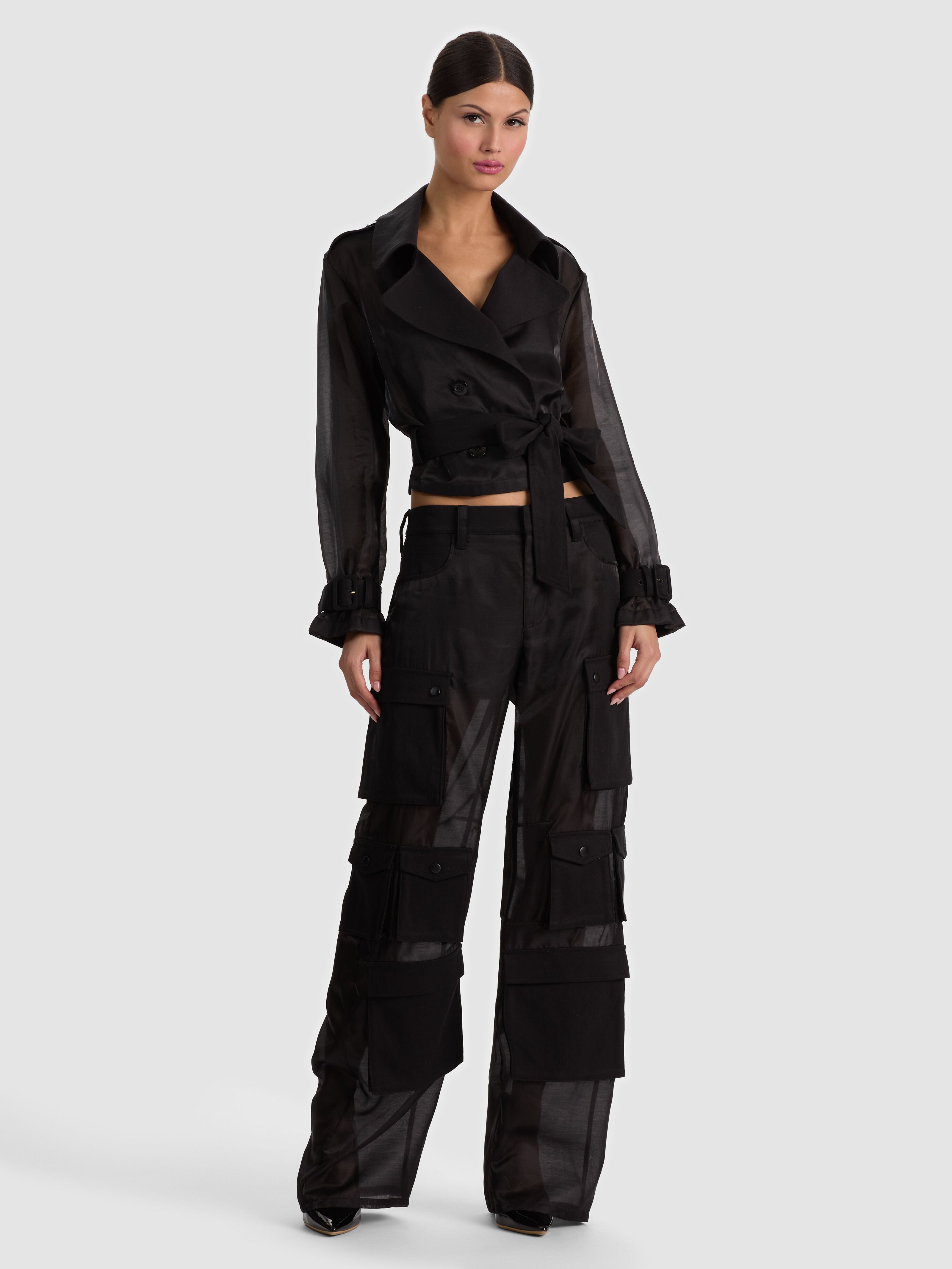 OLYMPIA SHEER COMBO CARGO PANT-Black-ALICE + OLIVIA