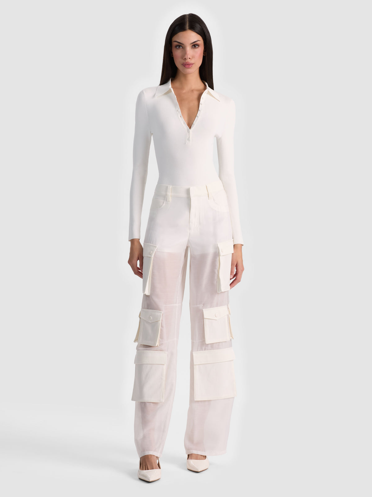 OLYMPIA SHEER COMBO CARGO PANT - OFF WHITE