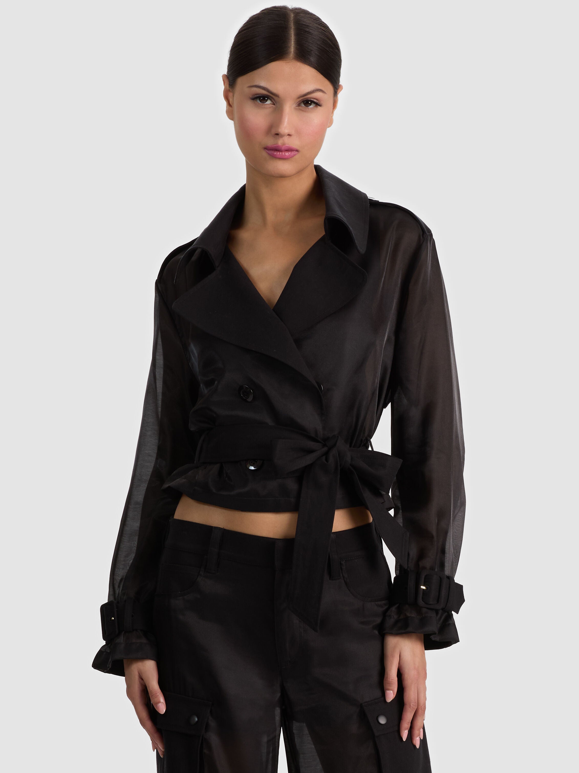 KEITH SHEER COMBO CROPPED TRENCH-Black-ALICE + OLIVIA
