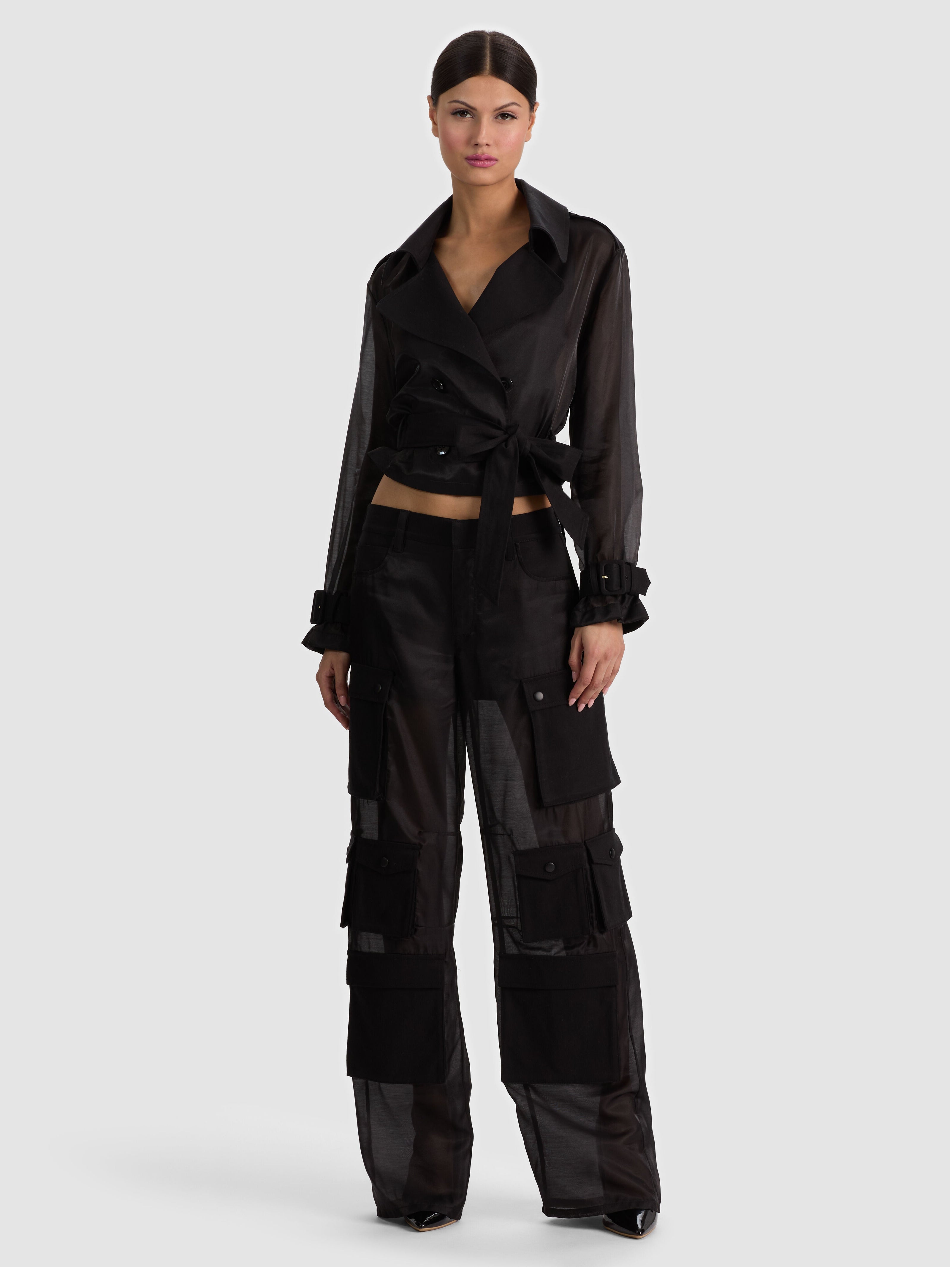 KEITH SHEER COMBO CROPPED TRENCH-Black-ALICE + OLIVIA