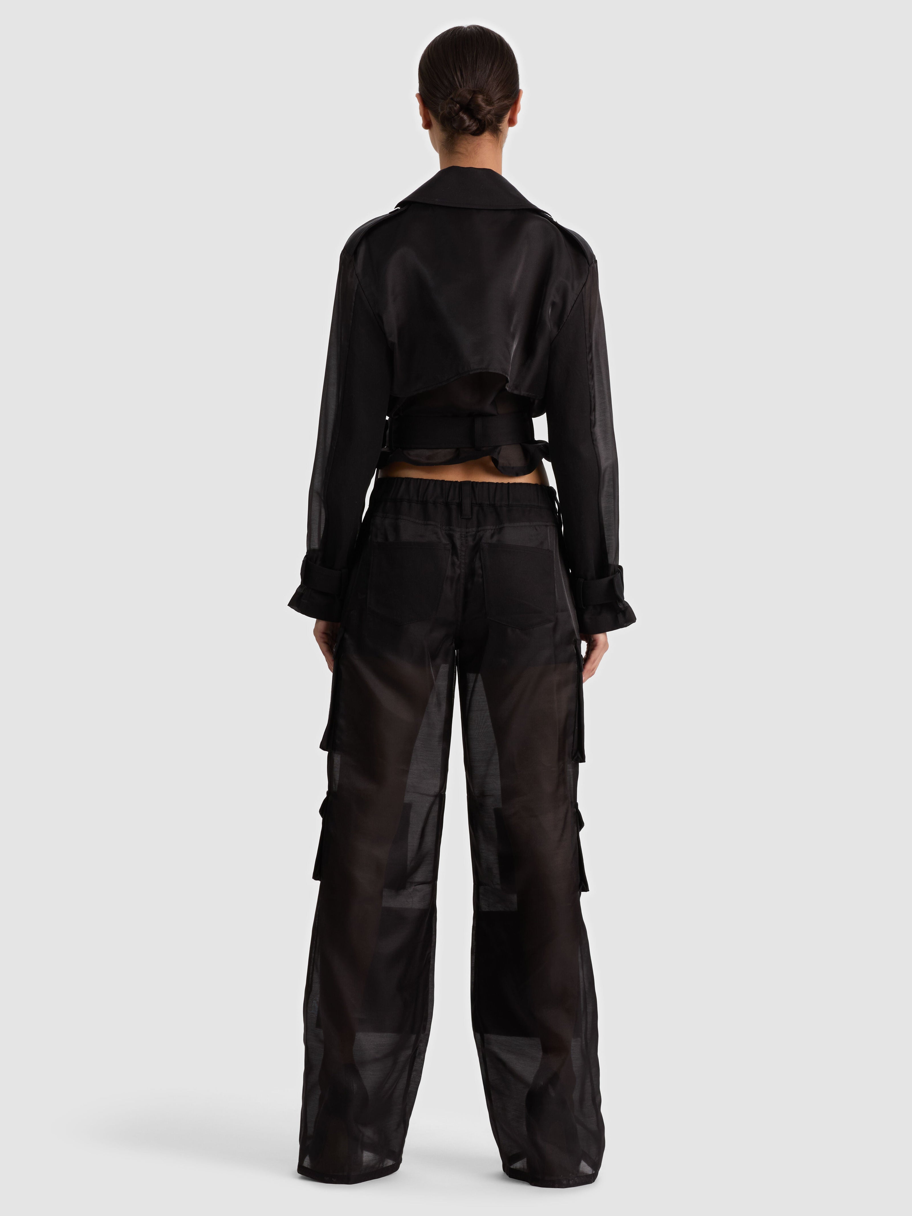 KEITH SHEER COMBO CROPPED TRENCH-Black-ALICE + OLIVIA