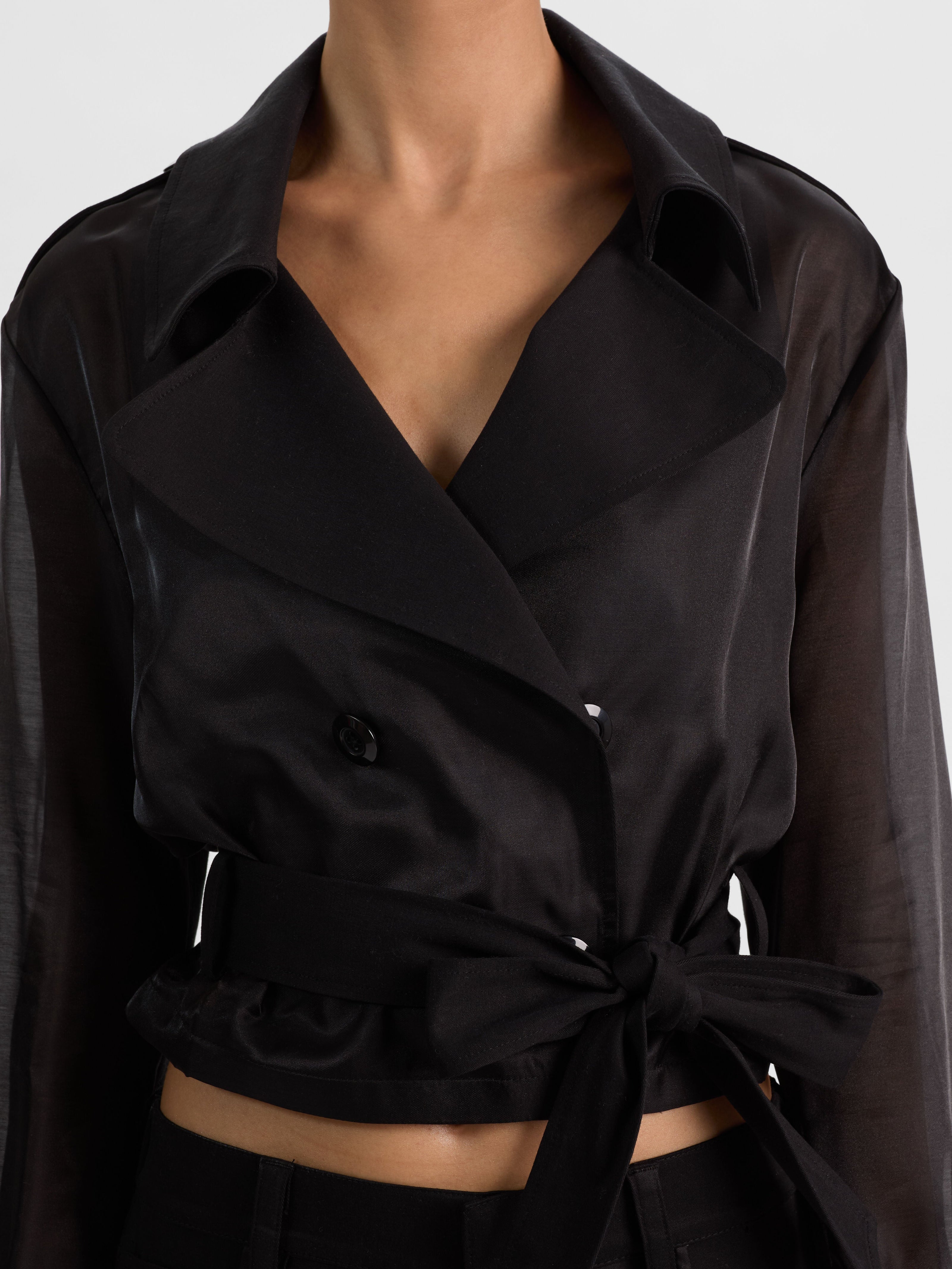 KEITH SHEER COMBO CROPPED TRENCH-Black-ALICE + OLIVIA