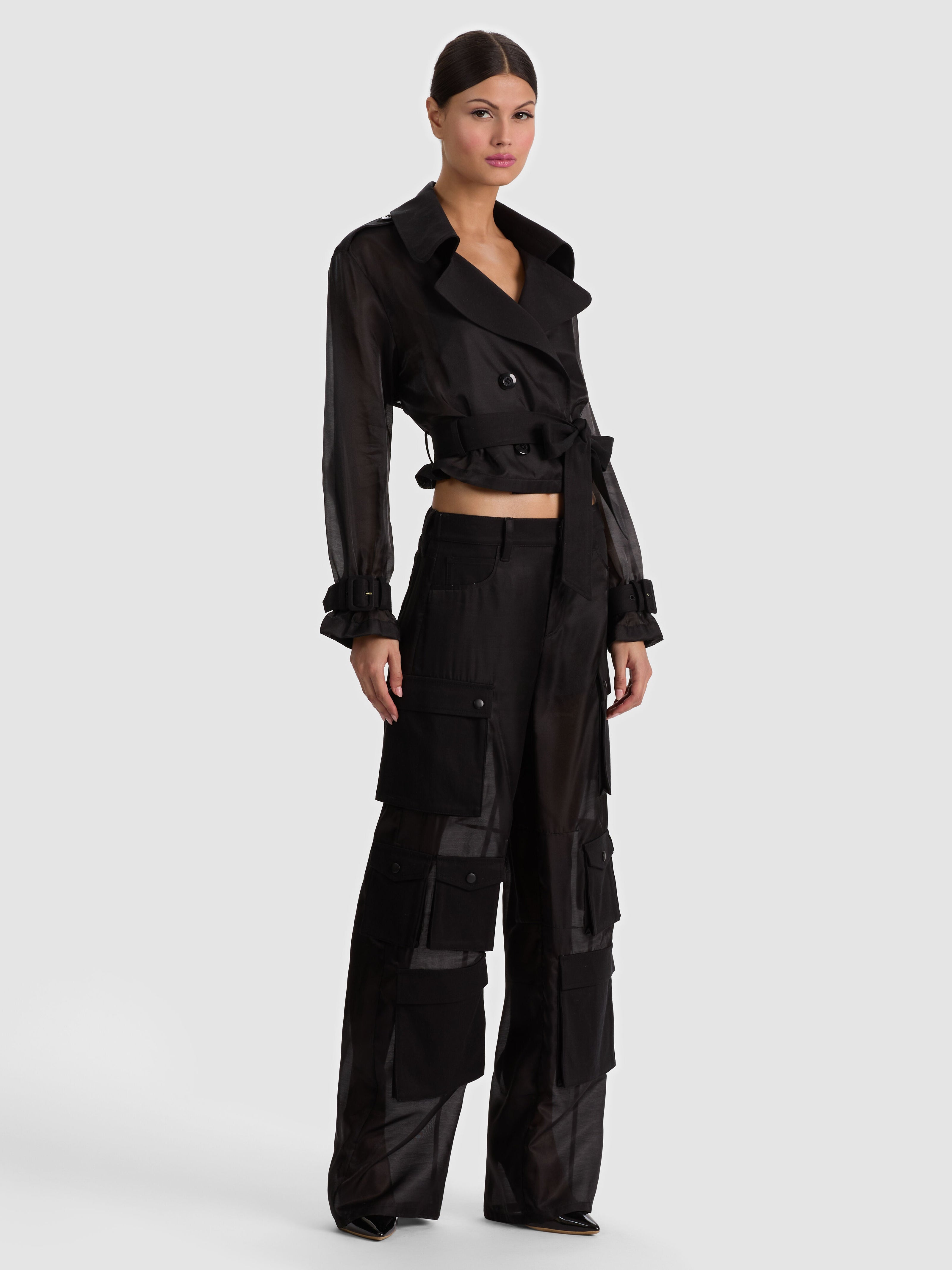 KEITH SHEER COMBO CROPPED TRENCH-Black-ALICE + OLIVIA