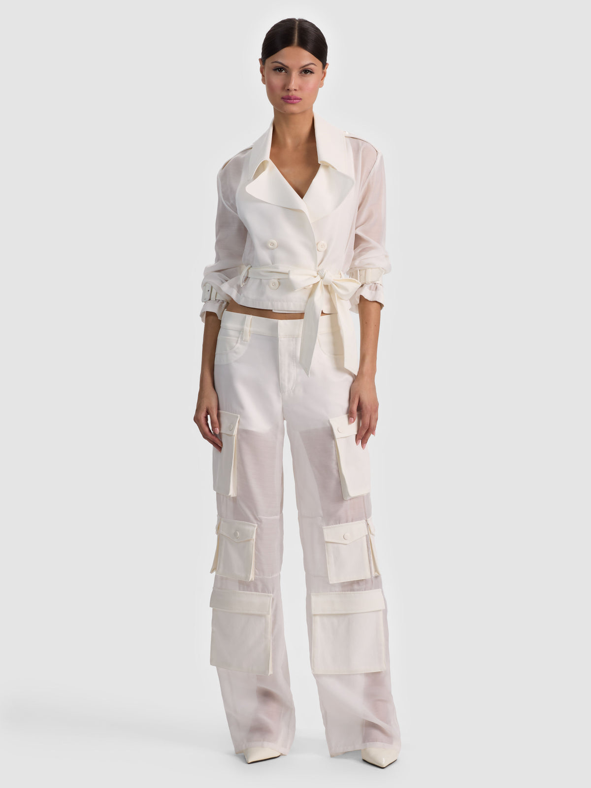 KEITH SHEER COMBO CROPPED TRENCH - OFF WHITE