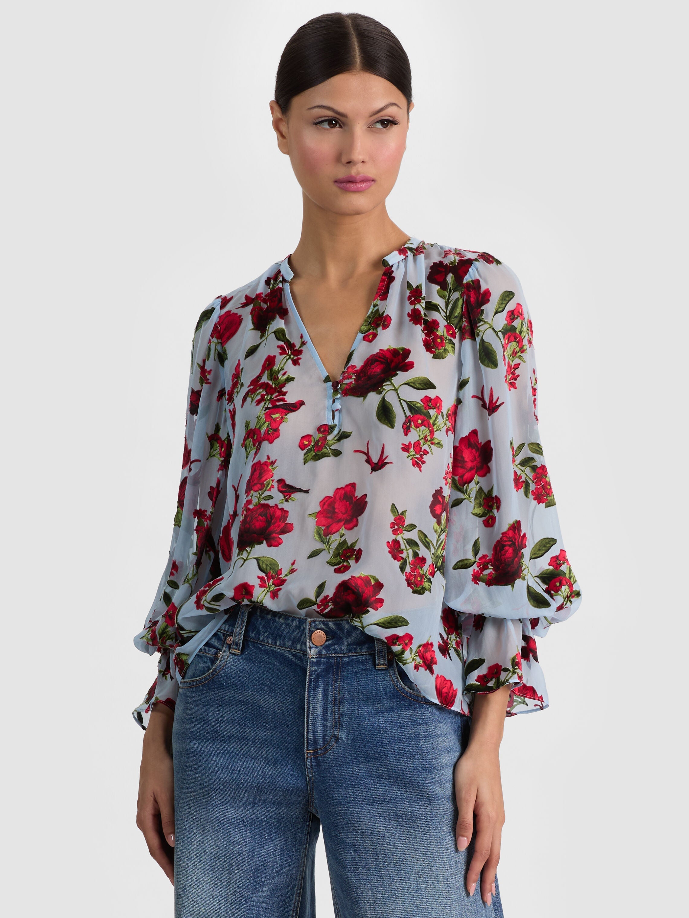 MORANNE BLOUSE-AMERICAN BEAUTY CAROLINA BLUE-ALICE + OLIVIA
