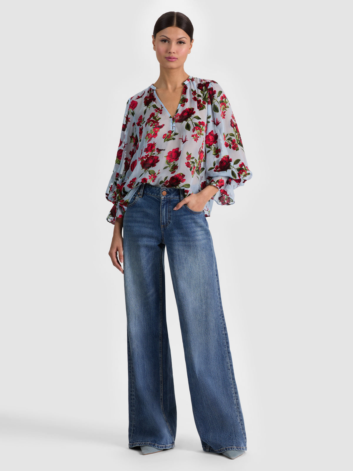 MORANNE BLOUSE - AMERICAN BEAUTY CAROLINA BLUE