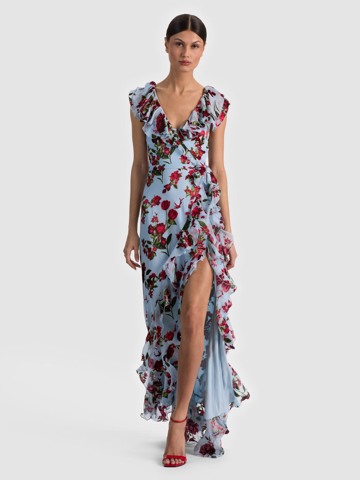 KRISTEN RUFFLE WRAP MAXI DRESS-ALICE + OLIVIA