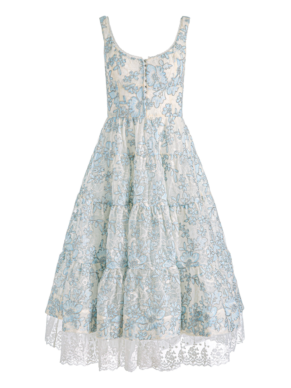 CHARLOTTE EMBR LACE SCOOP NK TIERED ANKLE LENGTH DRESS-ALICE + OLIVIA