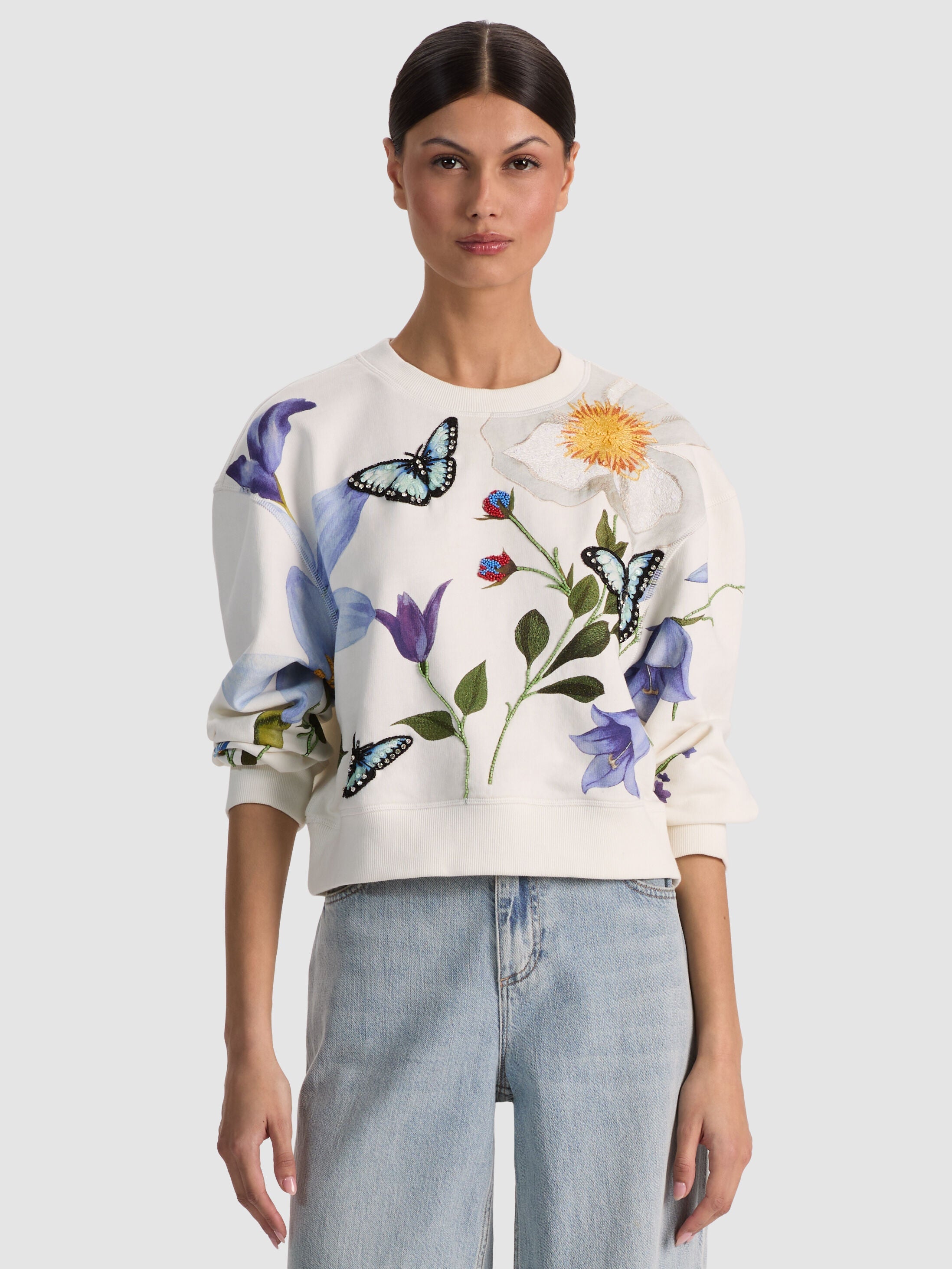 RUSSELL EMBELLISHED CREWNECK SWEATSHIRT-ALICE + OLIVIA