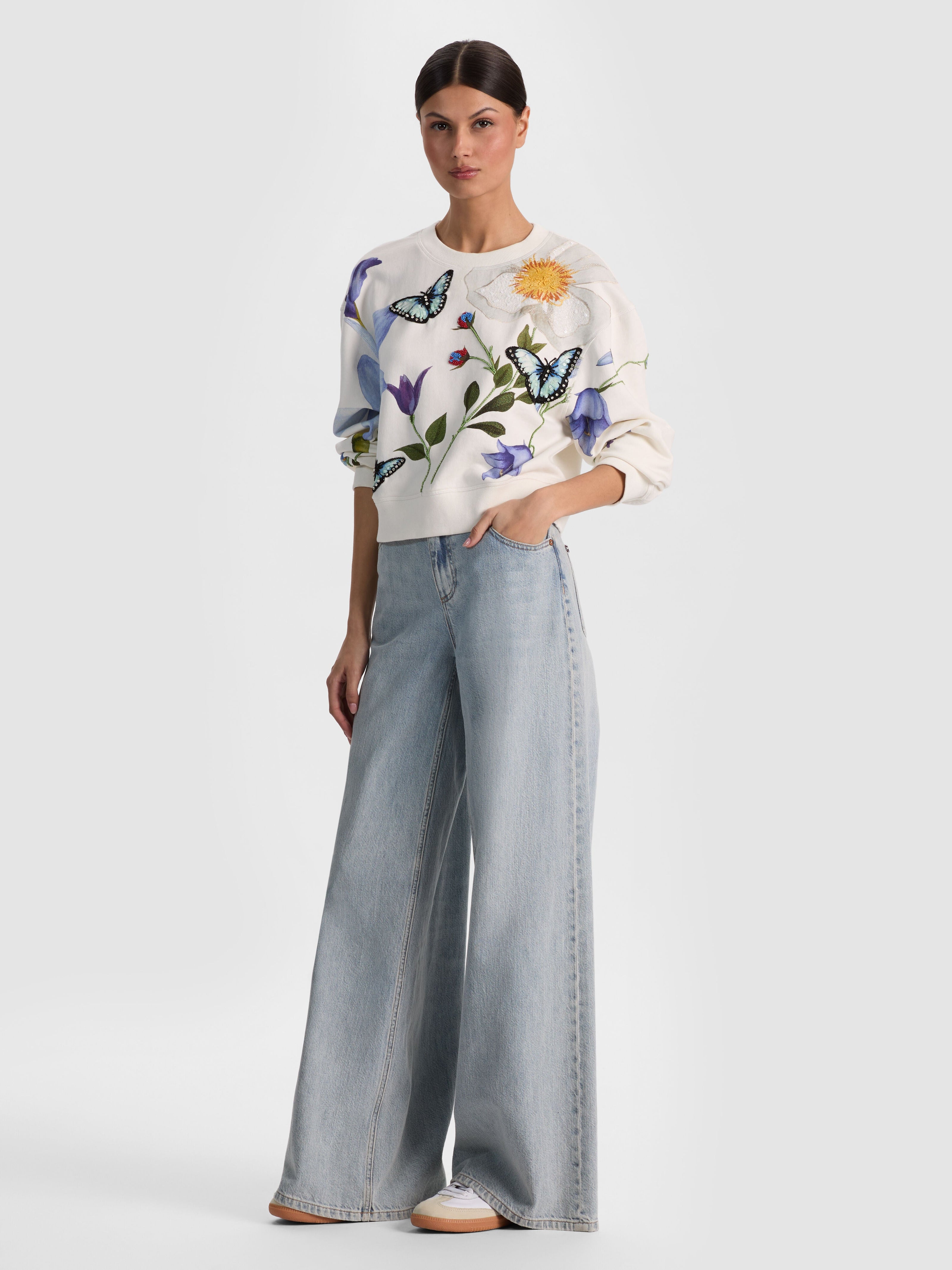 RUSSELL EMBELLISHED CREWNECK SWEATSHIRT-ALICE + OLIVIA