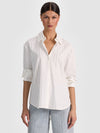 FINELY EMBELLISHED OVERSIZED BUTTON DOWN-OFF WHITE/CLEAR CRYSTAL PINSTR-ALICE + OLIVIA