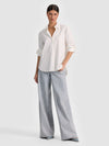 FINELY EMBELLISHED OVERSIZED BUTTON DOWN-OFF WHITE/CLEAR CRYSTAL PINSTR-ALICE + OLIVIA