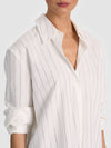 FINELY EMBELLISHED OVERSIZED BUTTON DOWN-OFF WHITE/CLEAR CRYSTAL PINSTR-ALICE + OLIVIA