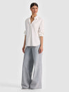 FINELY EMBELLISHED OVERSIZED BUTTON DOWN-OFF WHITE/CLEAR CRYSTAL PINSTR-ALICE + OLIVIA