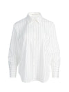 FINELY EMBELLISHED OVERSIZED BUTTON DOWN-OFF WHITE/CLEAR CRYSTAL PINSTR-ALICE + OLIVIA