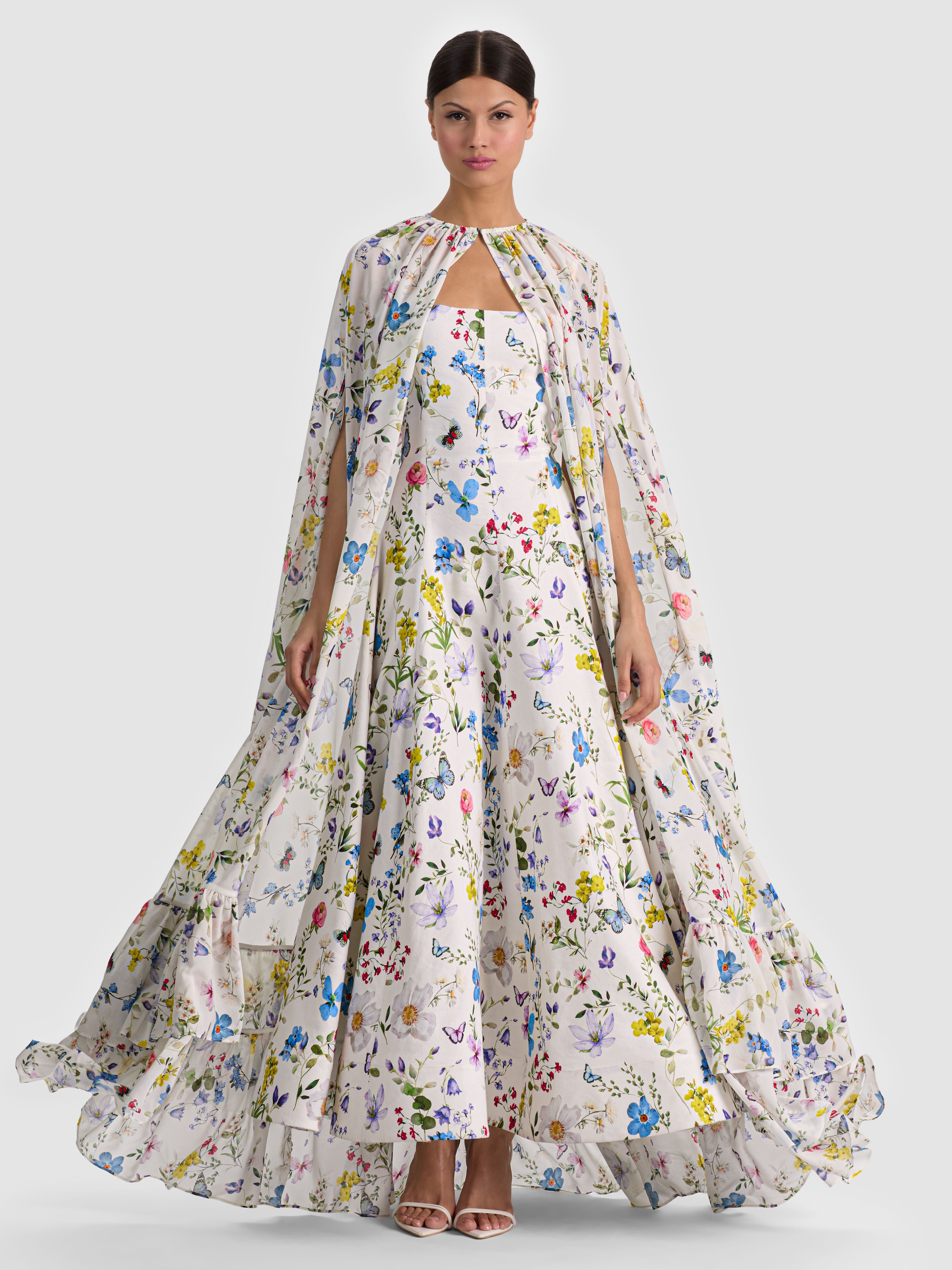 ROYA MAXI CAPE-TWISTING VINES OFF WHITE-ALICE + OLIVIA
