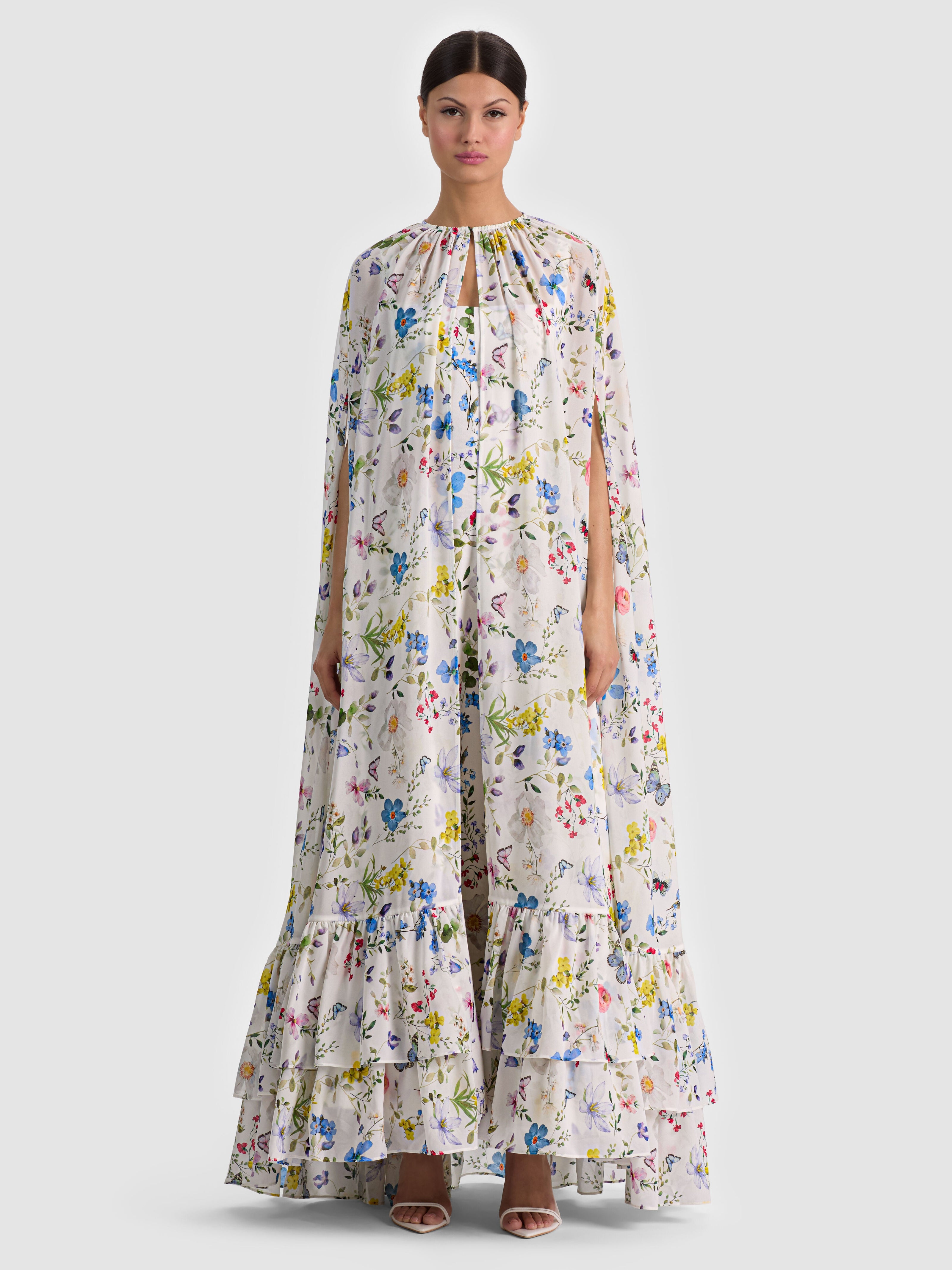 ROYA MAXI CAPE-TWISTING VINES OFF WHITE-ALICE + OLIVIA