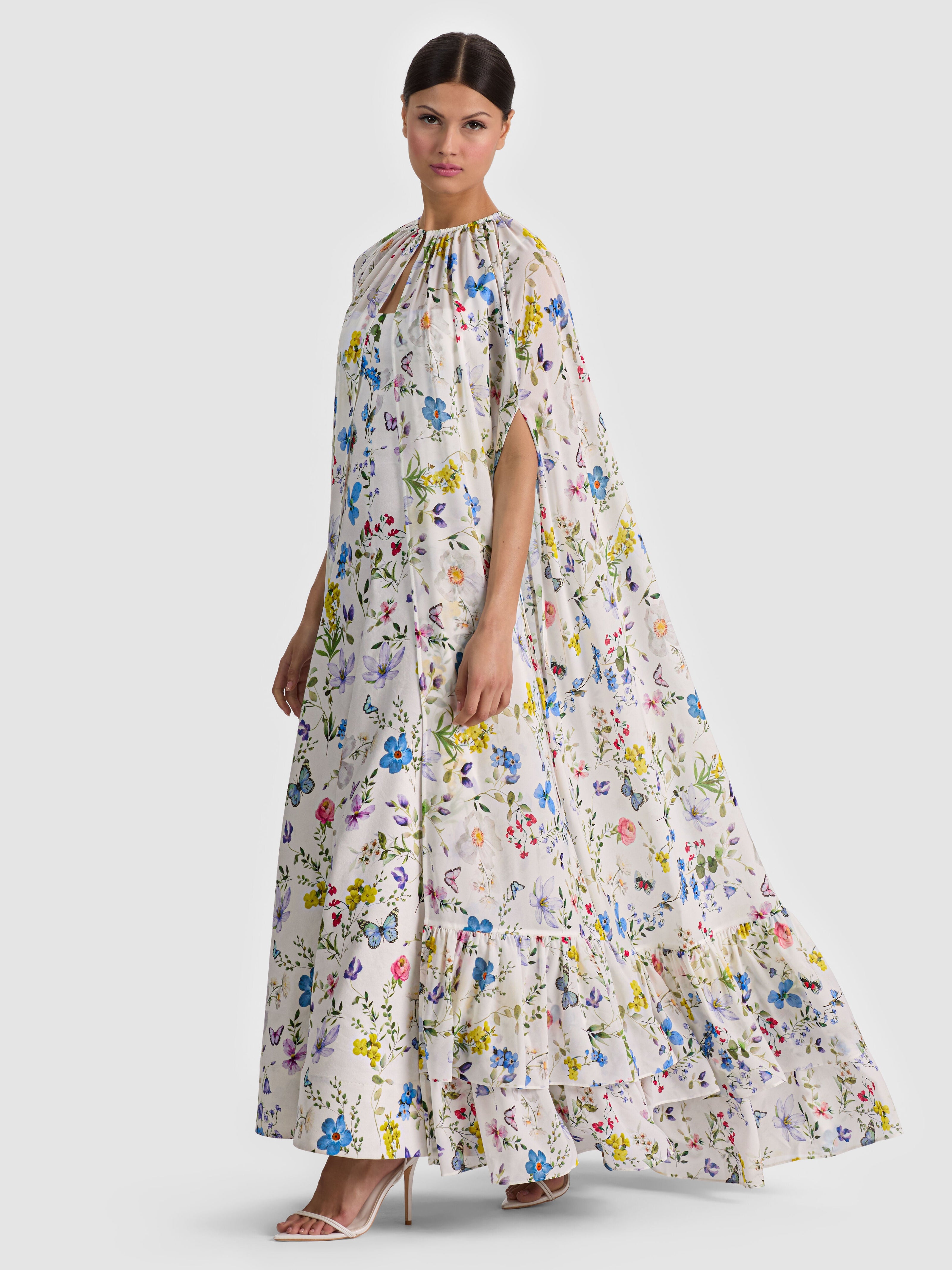 ROYA MAXI CAPE-TWISTING VINES OFF WHITE-ALICE + OLIVIA