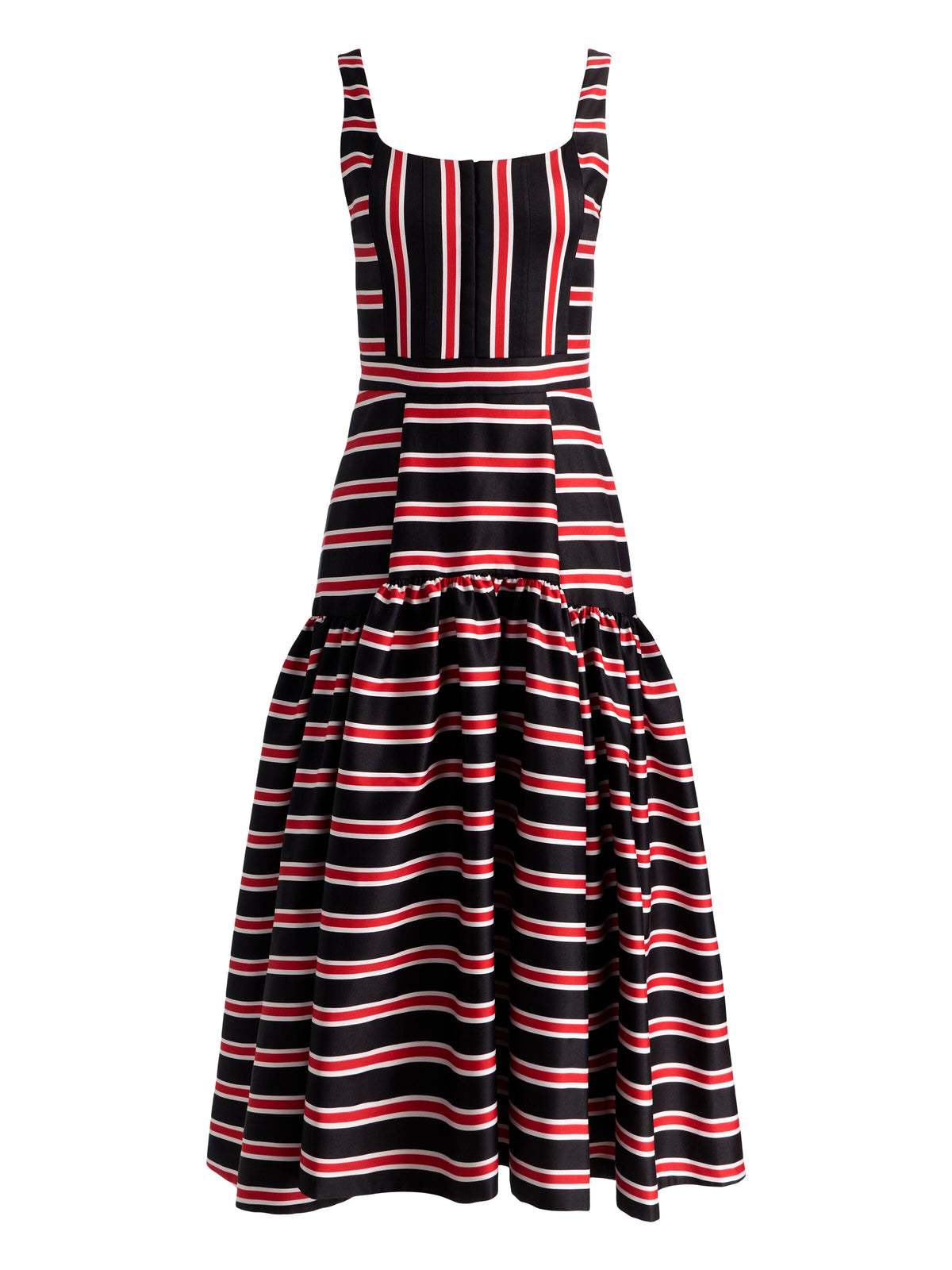 DIANA STRUCTURED MIDI DRESS - TEAKWOOD STRIPE LG BLACK