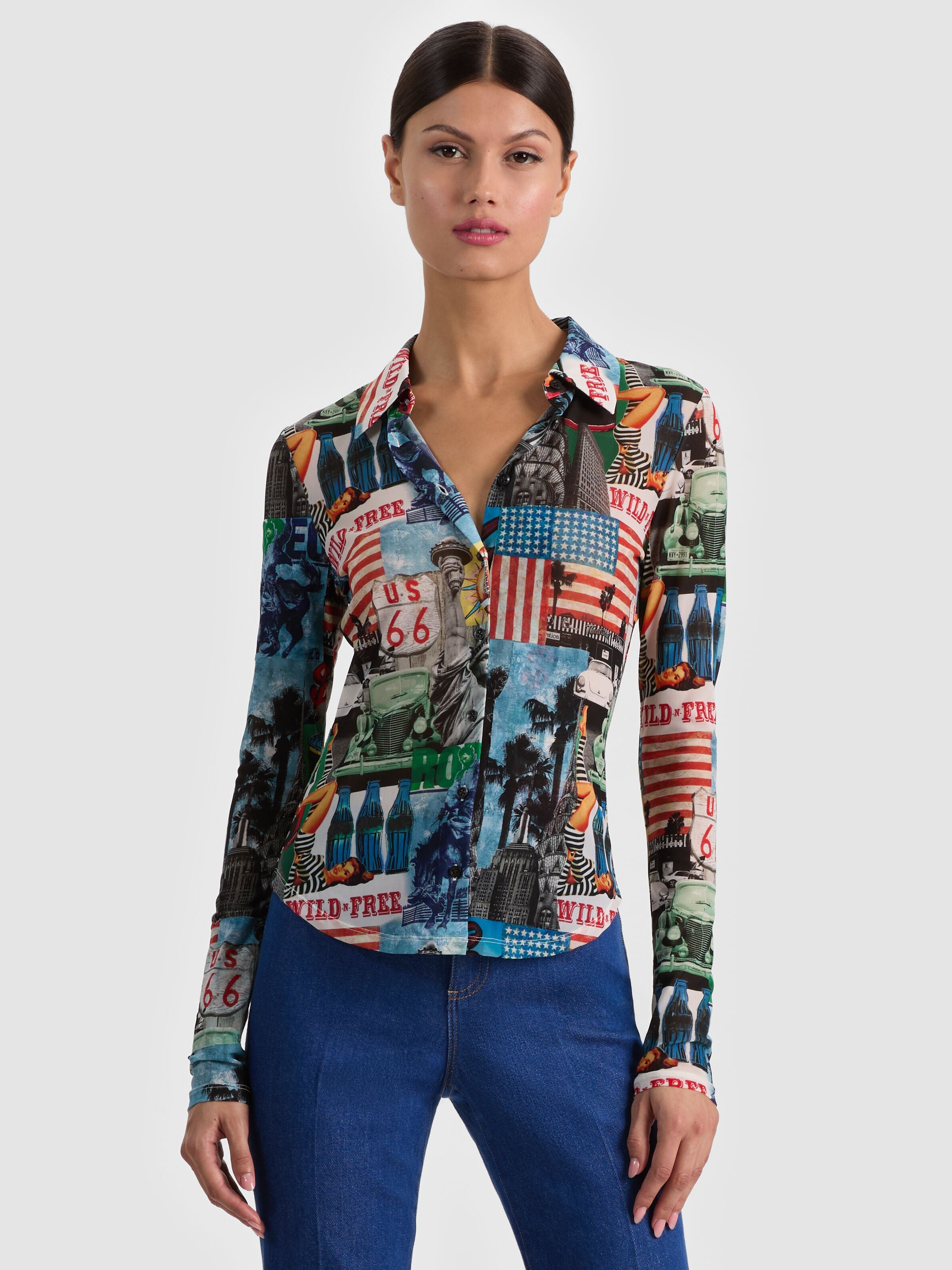 JADE MESH BUTTON DOWN-ALICE + OLIVIA