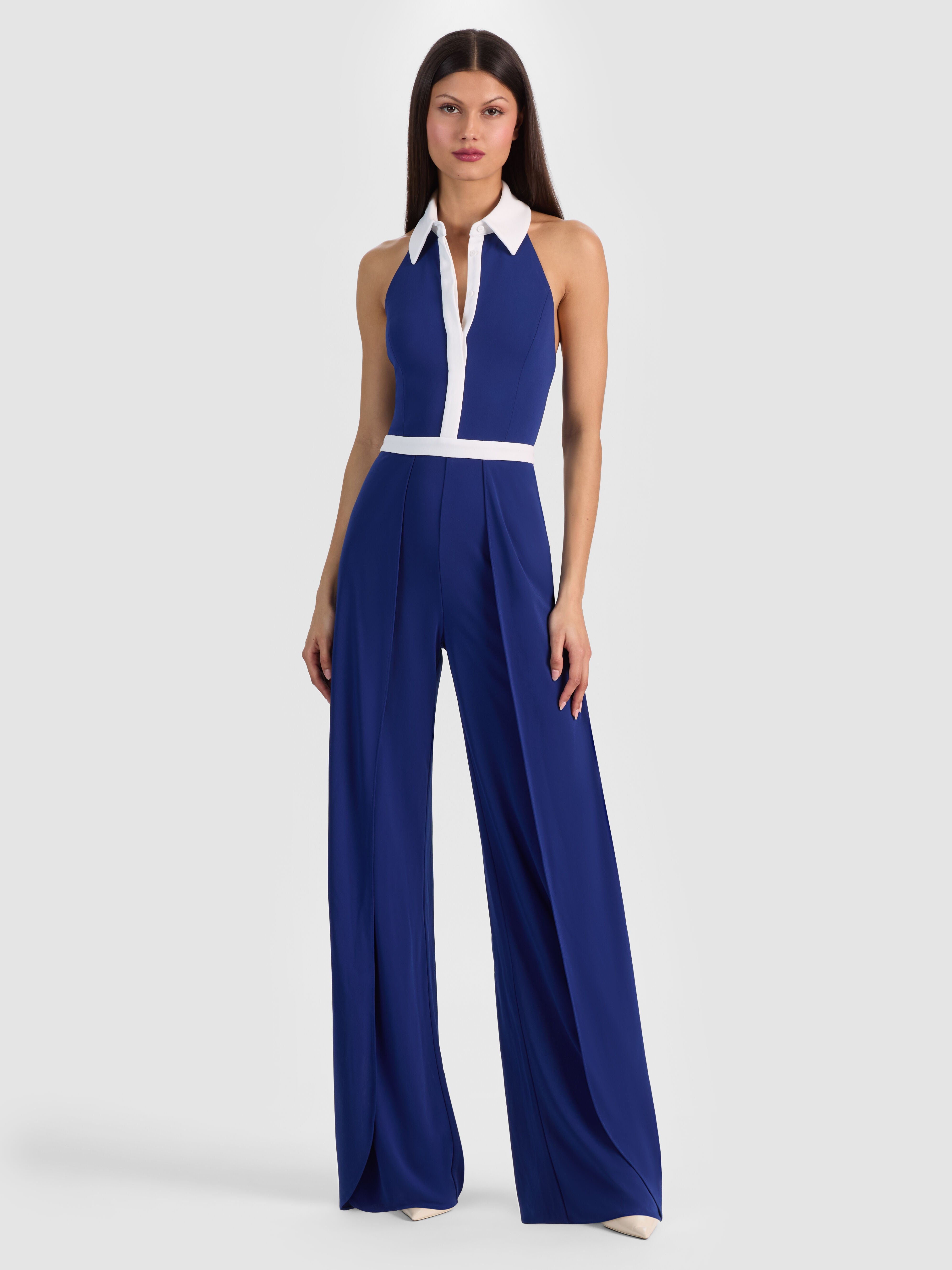 ALARA COLLARED JUMPSUIT-TWILIGHT BLUE-ALICE + OLIVIA