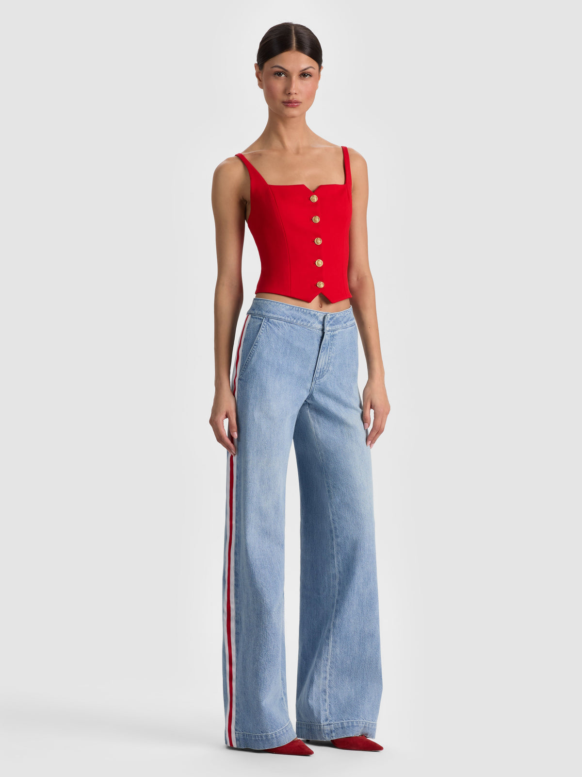 KELCEY BUTTON FRONT TOP-ALICE + OLIVIA